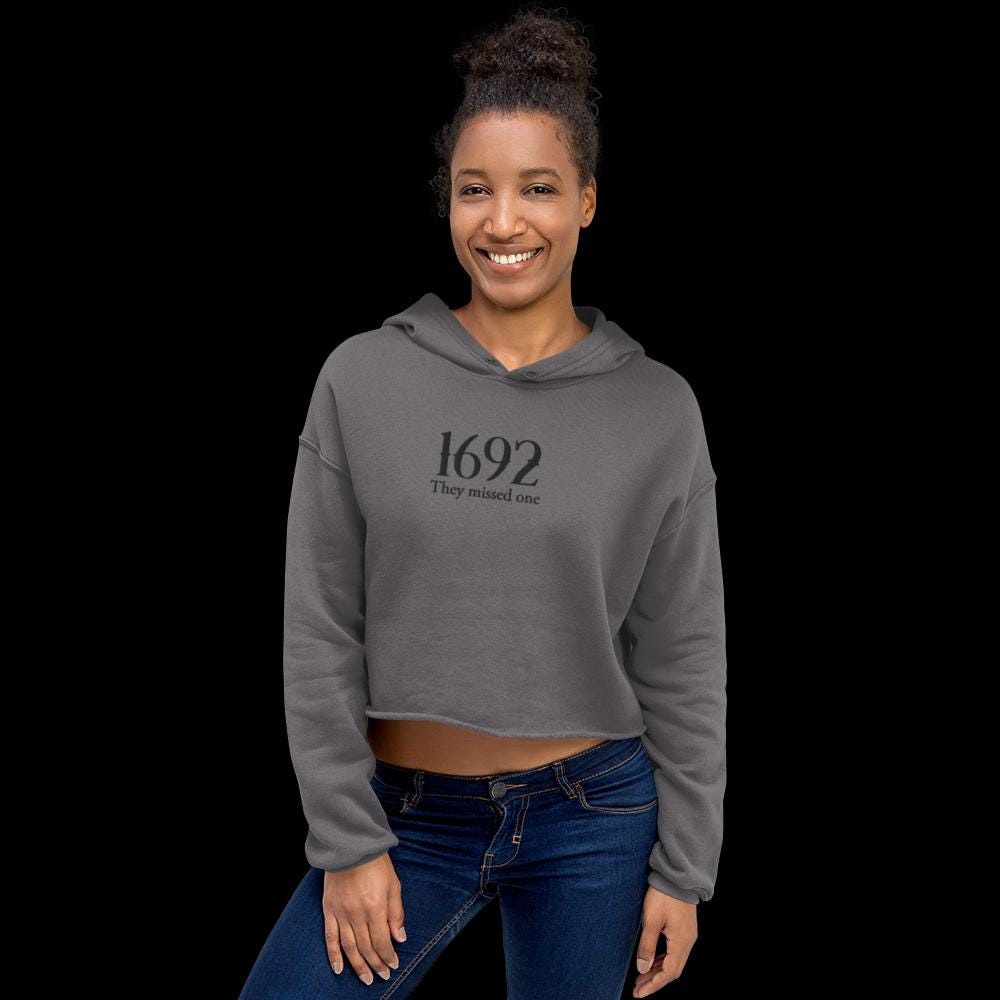 Embroidered Halloween Cropped Sweatshirt: Salem Witch, Spooky Season