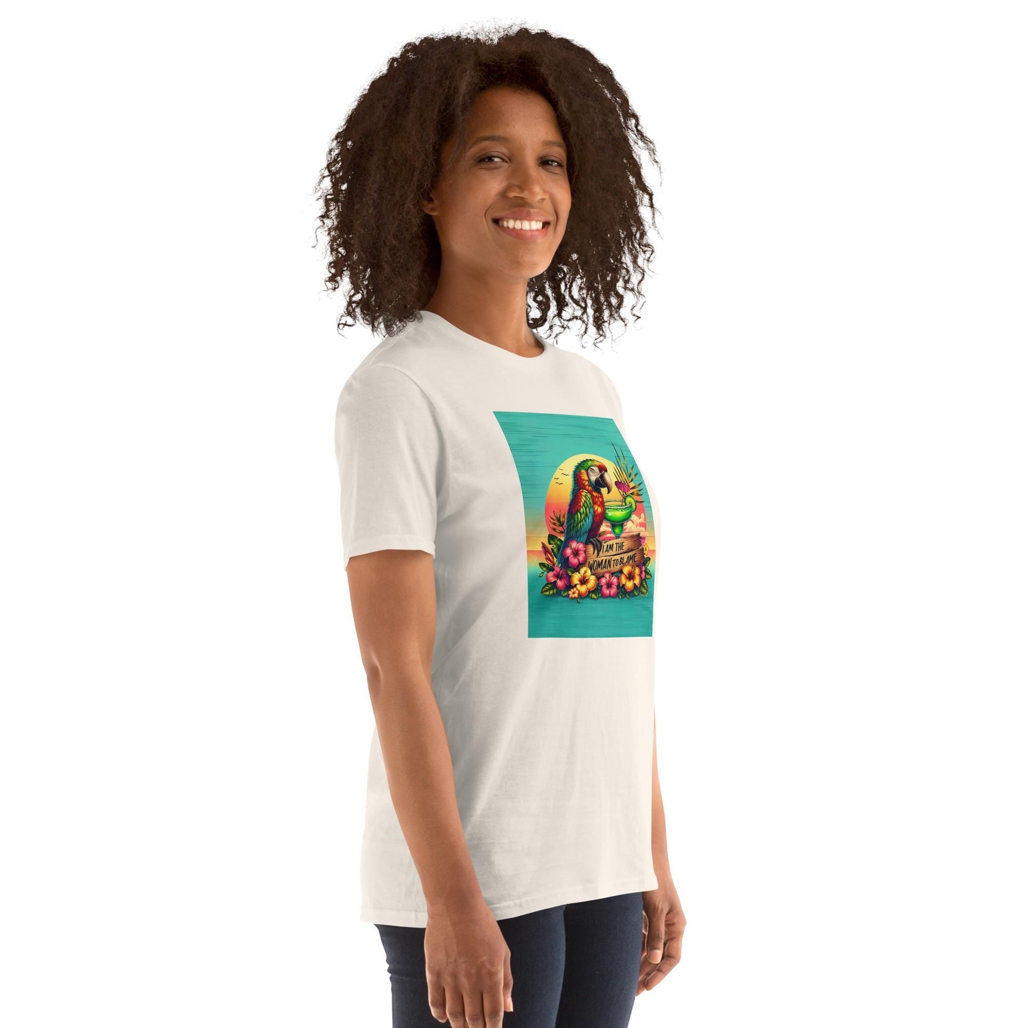 Parrot & Margarita T-Shirt: Jimmy Buffett Style - "I am the woman to blame"