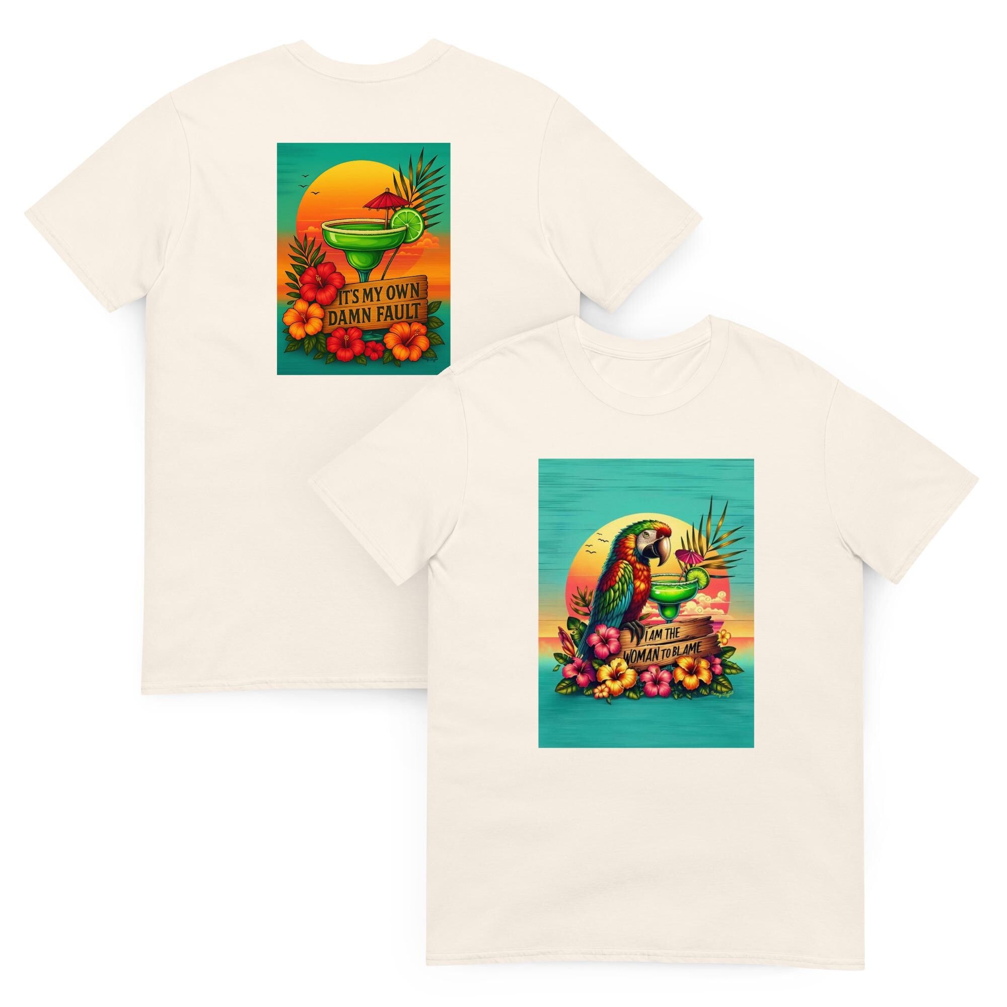 Parrot & Margarita T-Shirt: Jimmy Buffett Style - "I am the woman to blame"