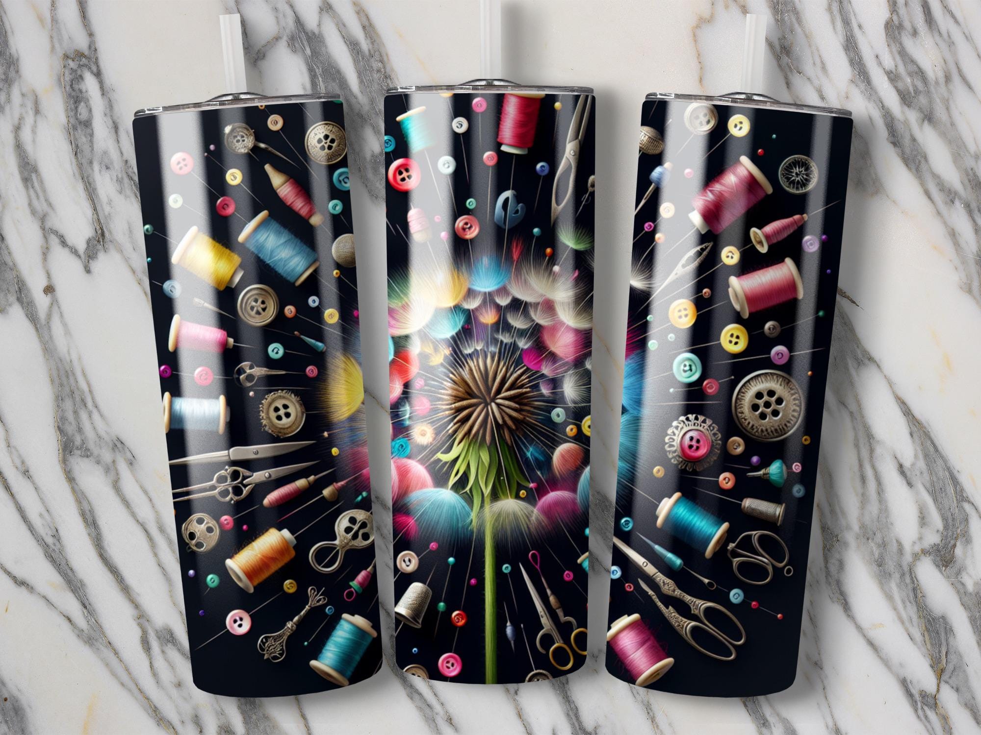 Dandelion Sewing Tumbler Wrap PNG: Crafting Sublimation Design (Digital Download 20oz Tumbler Wraps)