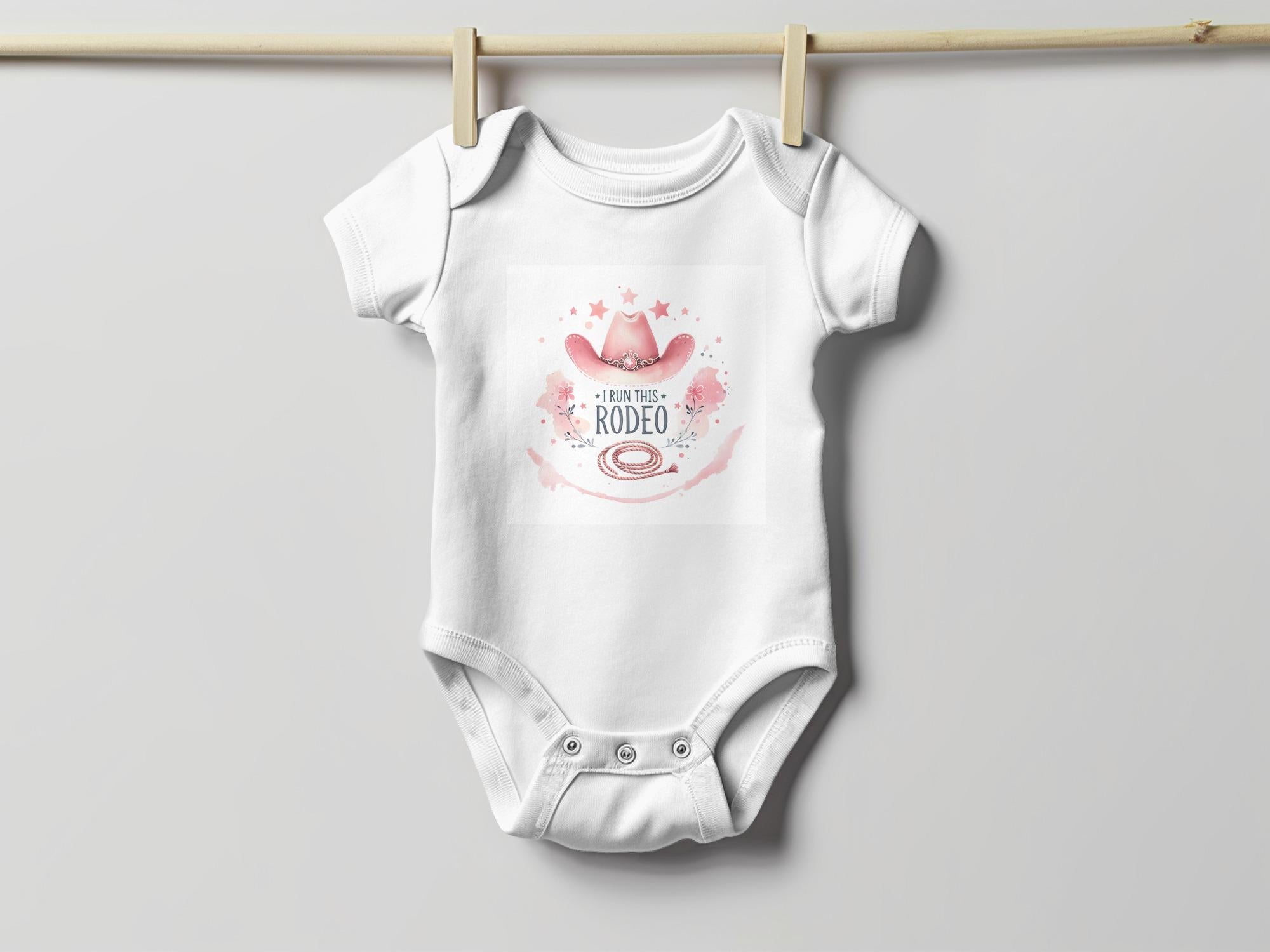Rodeo T-Shirt, Rodeo Onesie, Pink Cowgirl Hat Shirt, I Run This Rodeo Tee, Baby Gift, Girl Rodeo Outfit, Baby Shower Gift, baby onesie, gift