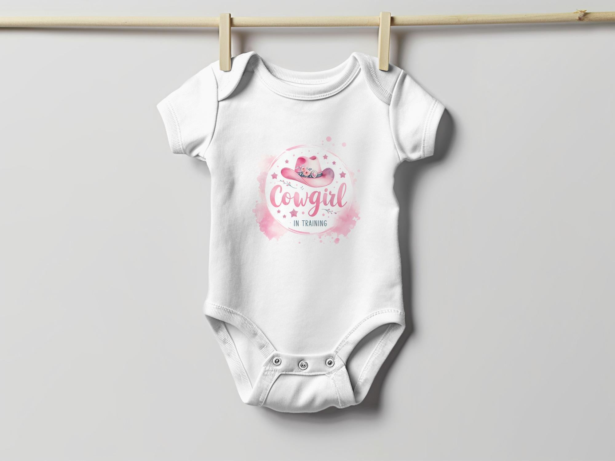 Cowgirl in Training T-Shirt or Onesie: Pink Cowboy Hat, Floral Design
