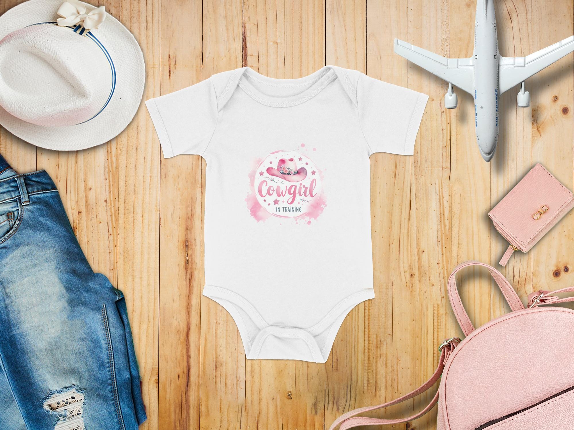 Cowgirl in Training T-Shirt or Onesie: Pink Cowboy Hat, Floral Design