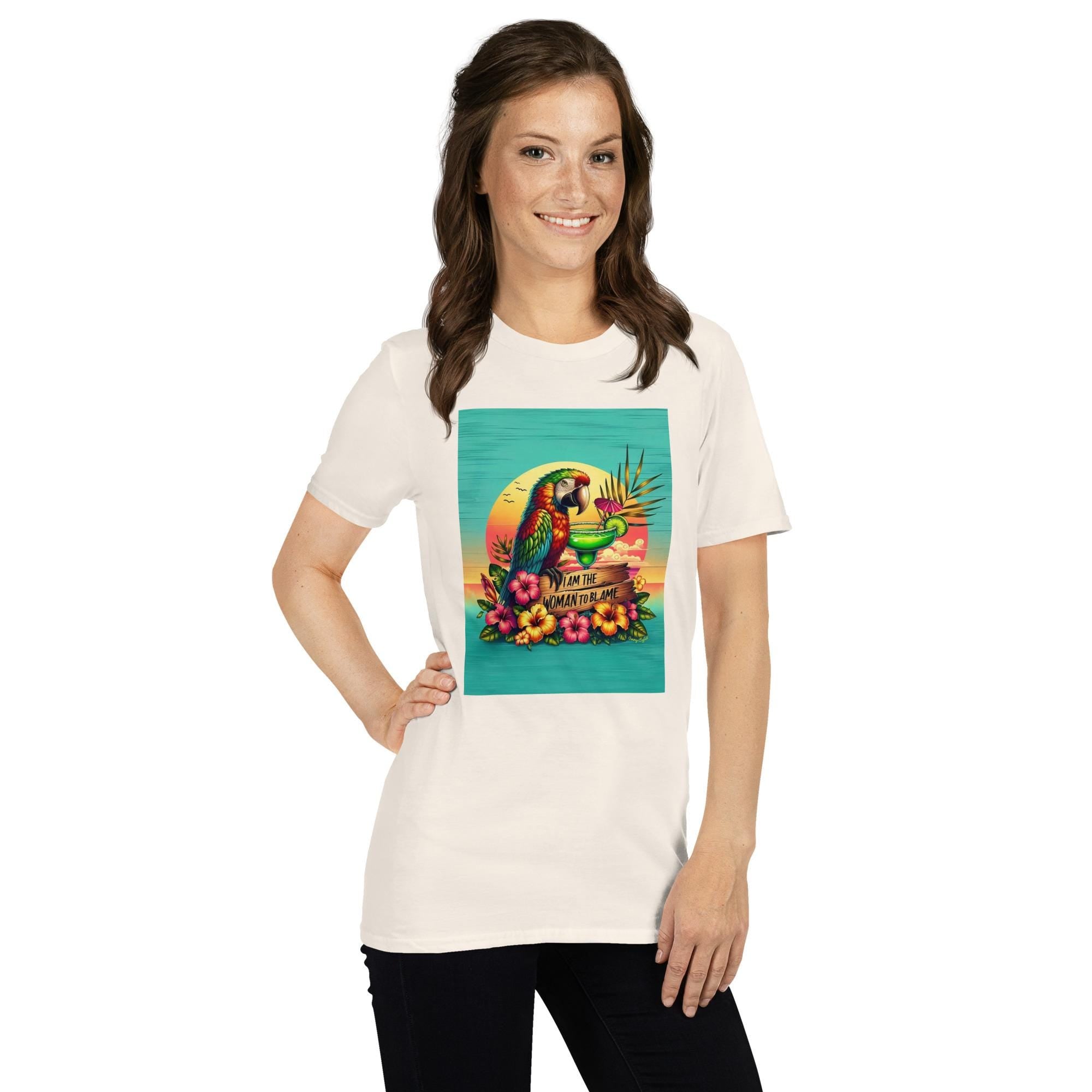 Parrot & Margarita T-Shirt: Jimmy Buffett Style - "I am the woman to blame"