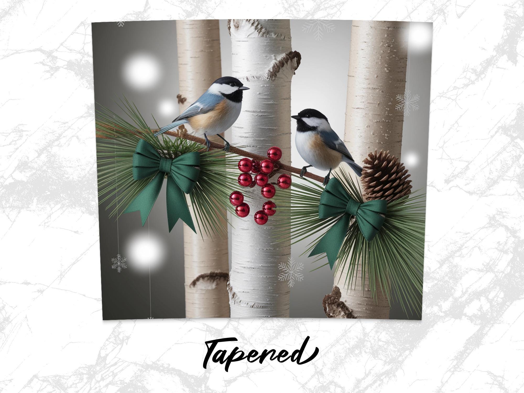 Winter Chickadee Tumbler Wrap: Birch Tree & Pine Design (Digital Download PNG)