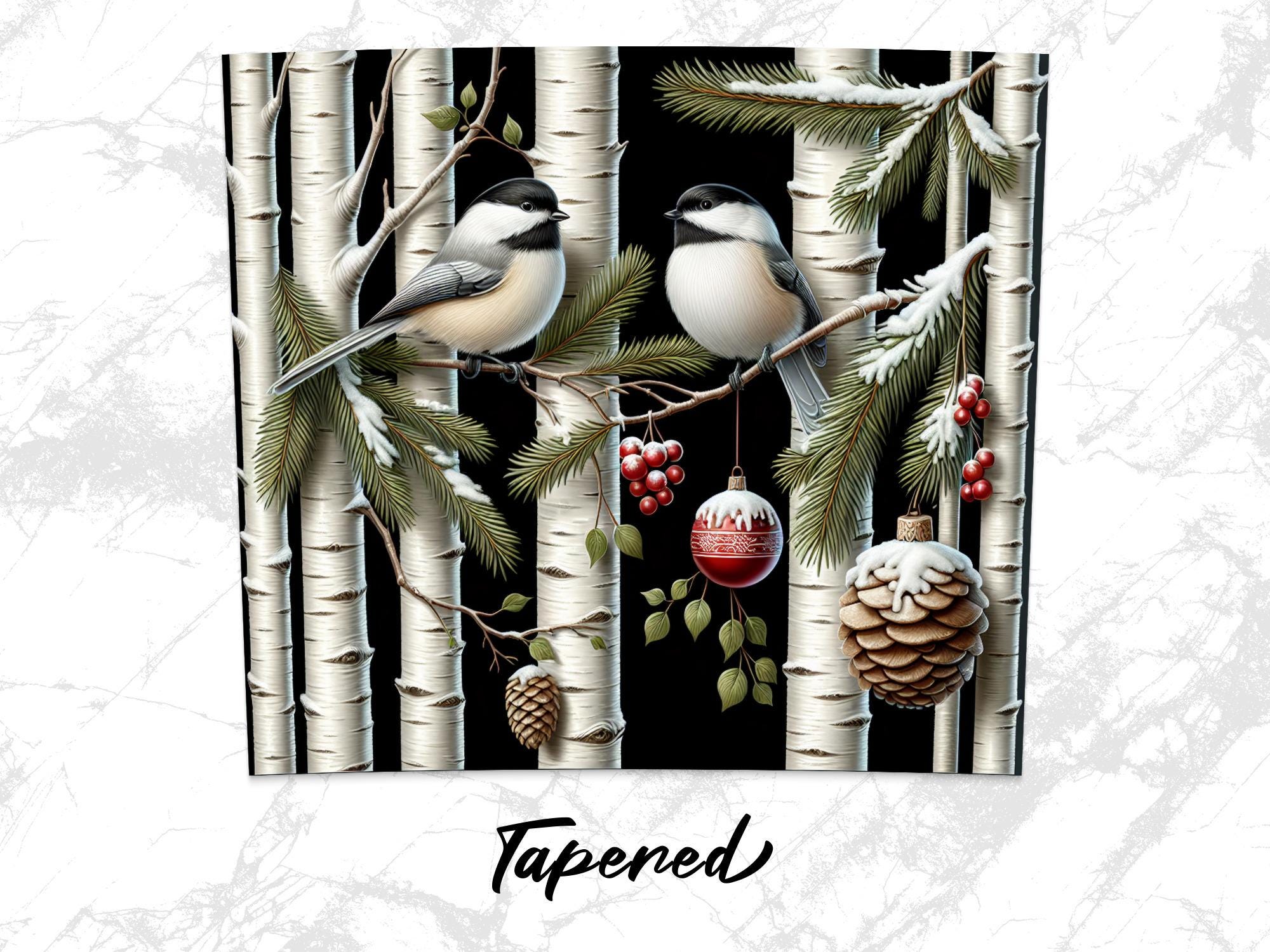Chickadee Winter Tumbler Wrap: Birch Tree, Snow, Christmas (Digital Download)