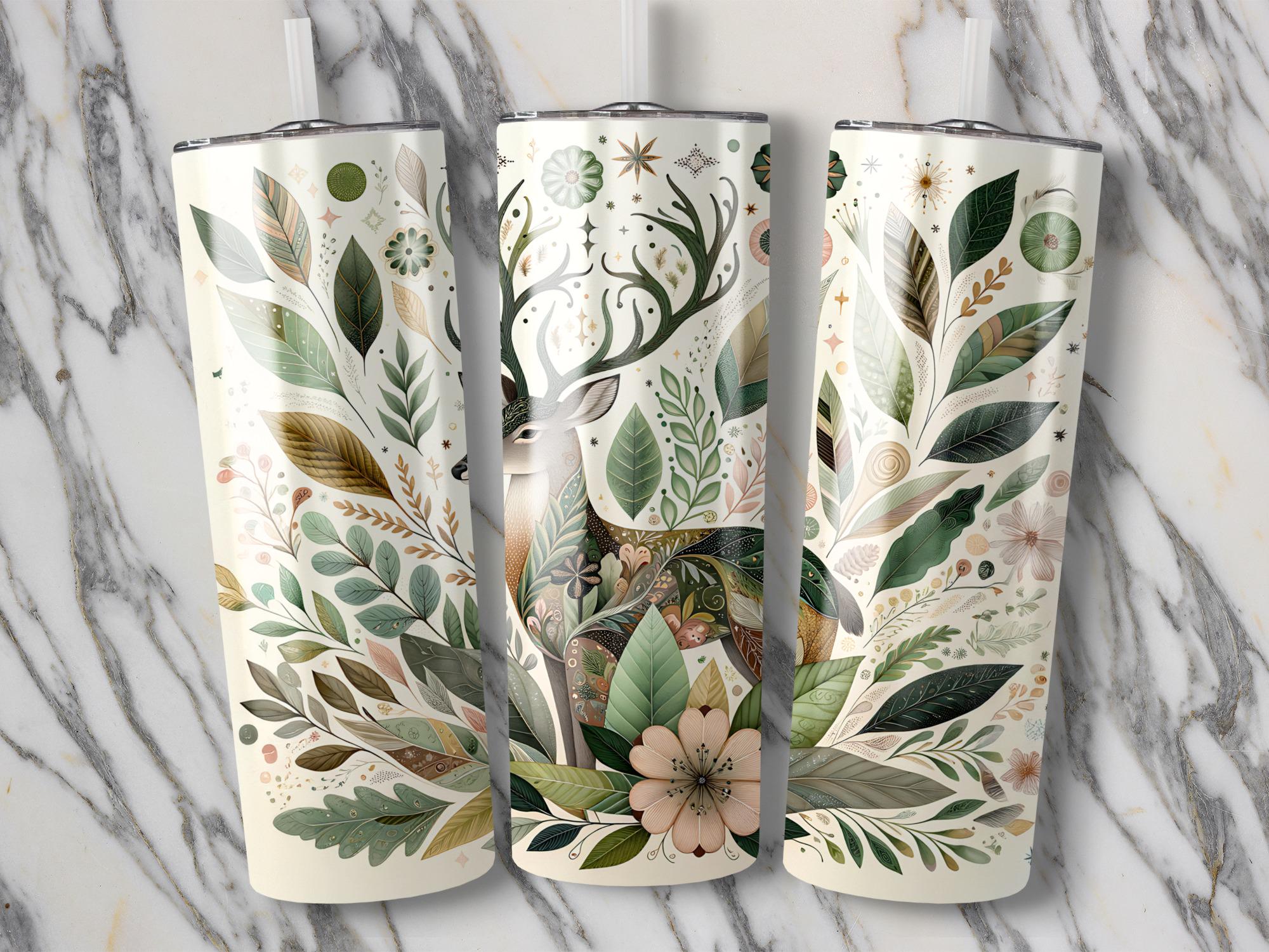 Floral Deer Tumbler Wrap: 20oz Skinny Tumbler Sublimation Design (PNG Digital Download)