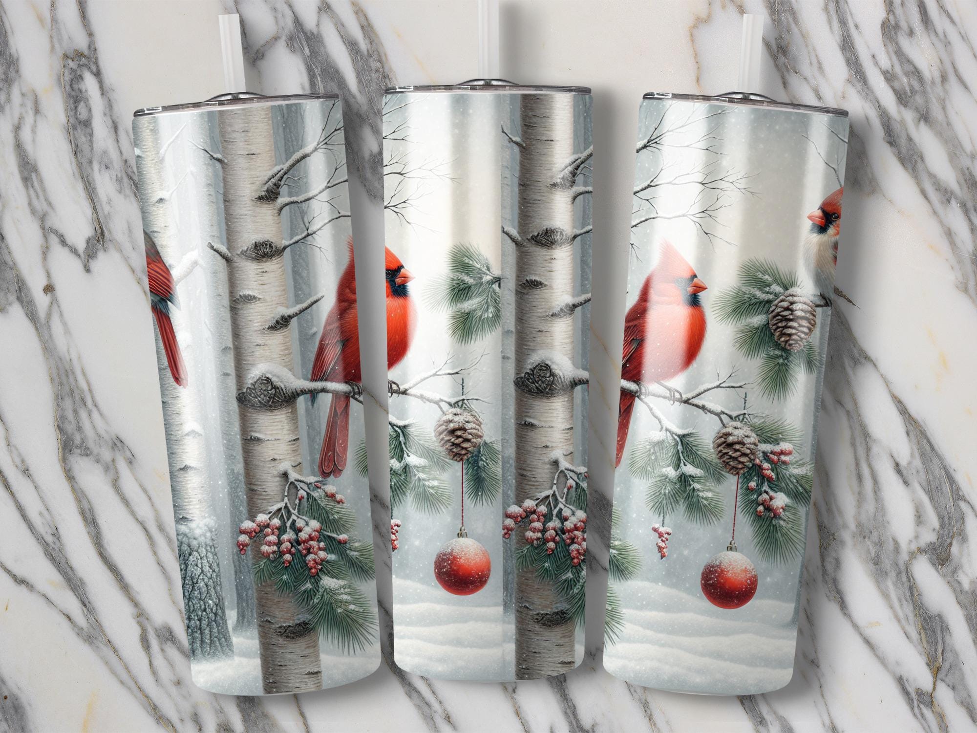 Christmas Cardinal Tumbler Wrap: 20oz Skinny Tumbler Sublimation Design (PNG Digital Download