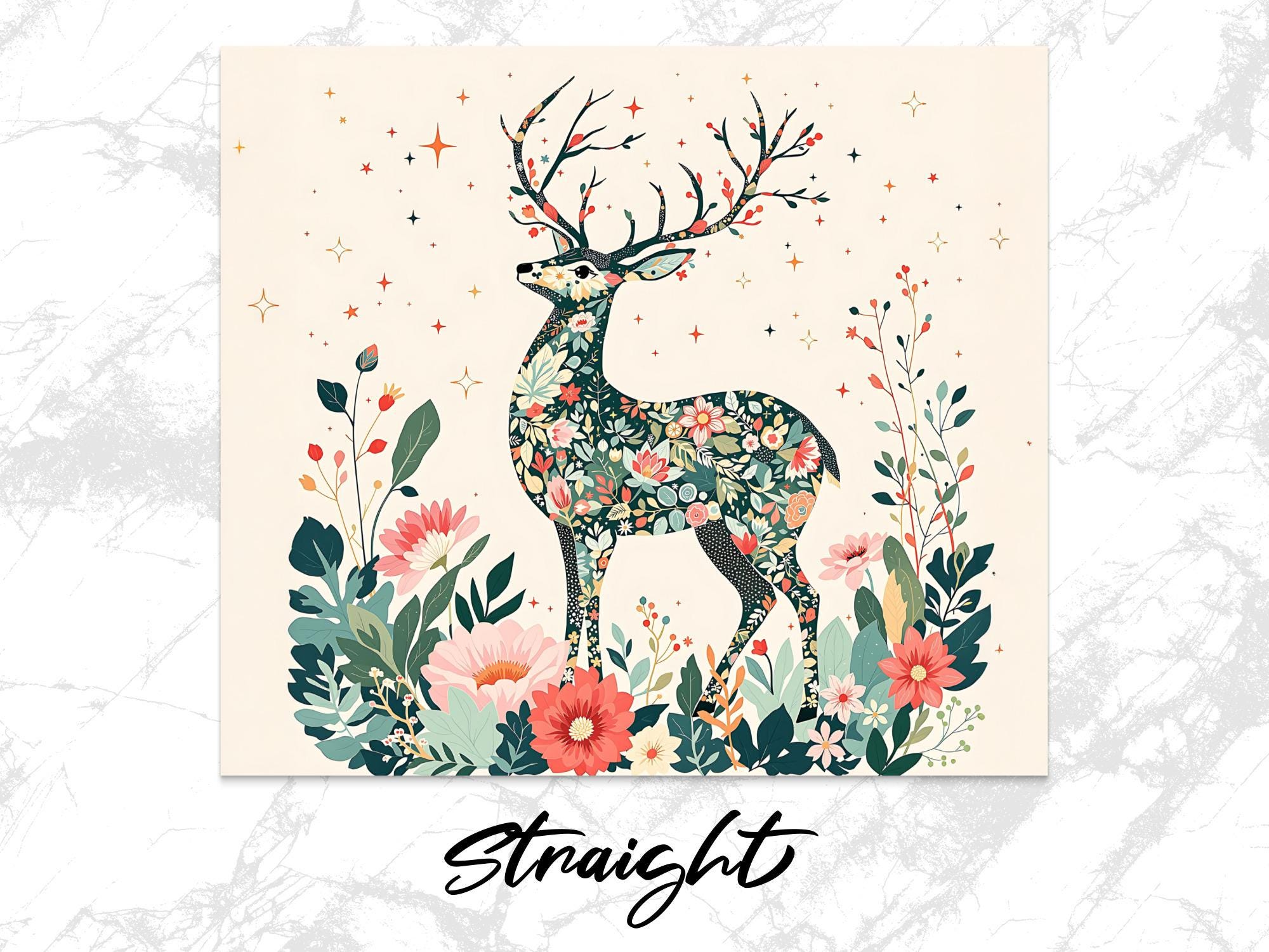 Floral Deer Tumbler Wrap: Boho PNG Sublimation Design (Digital Download)