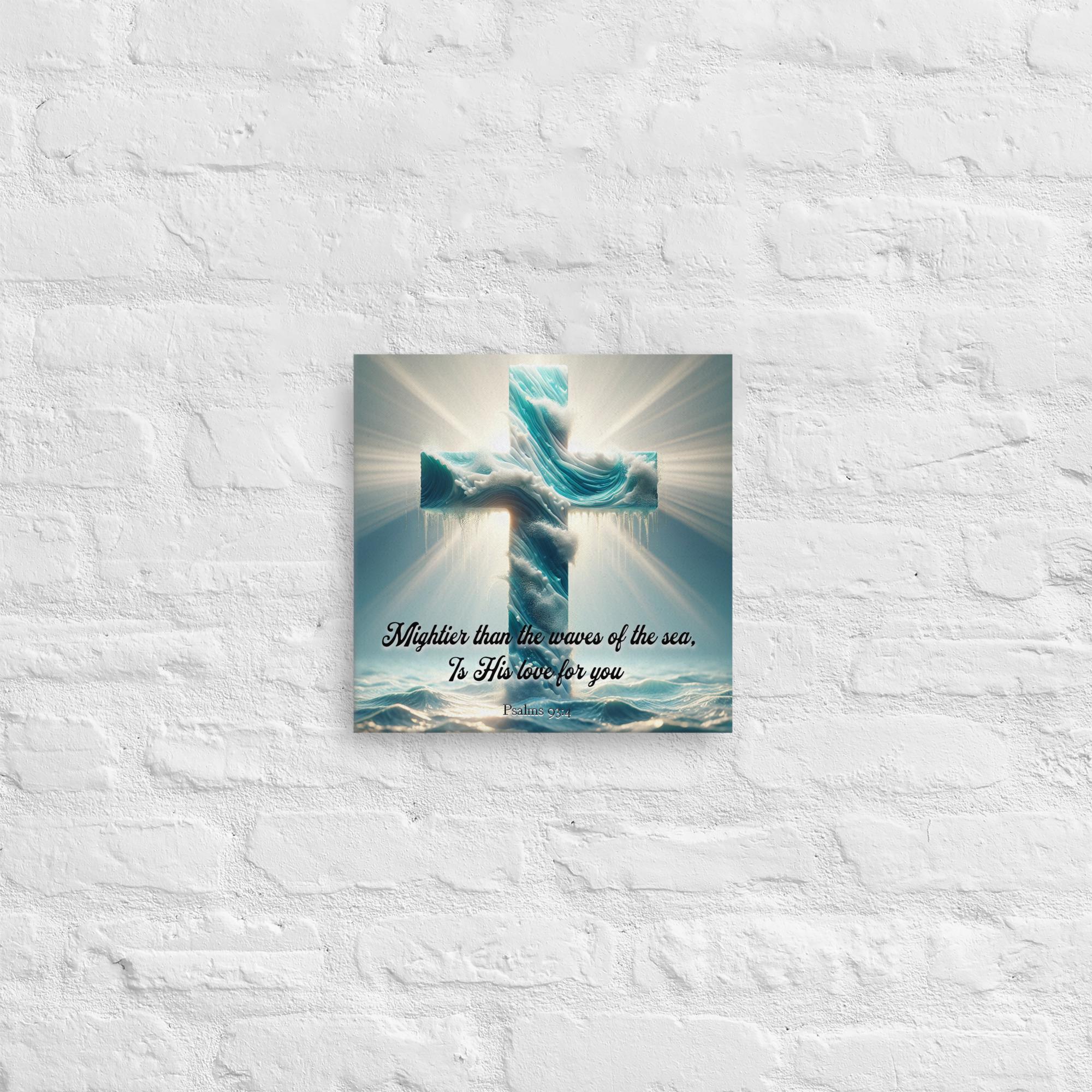 Mightier than the waves in the sea is His love for you Thin canvas, Christian art, cross, faith, psalm 93:4, scripture, coastal decor, beach