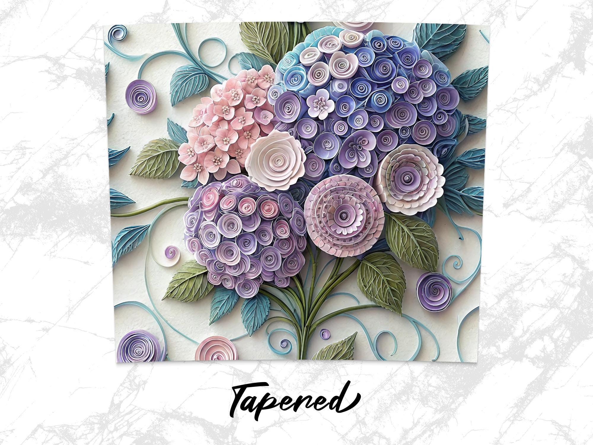 Quilled Hydrangea Tumbler Wrap: Floral Paper Art PNG (Digital Download 20oz Tumbler)