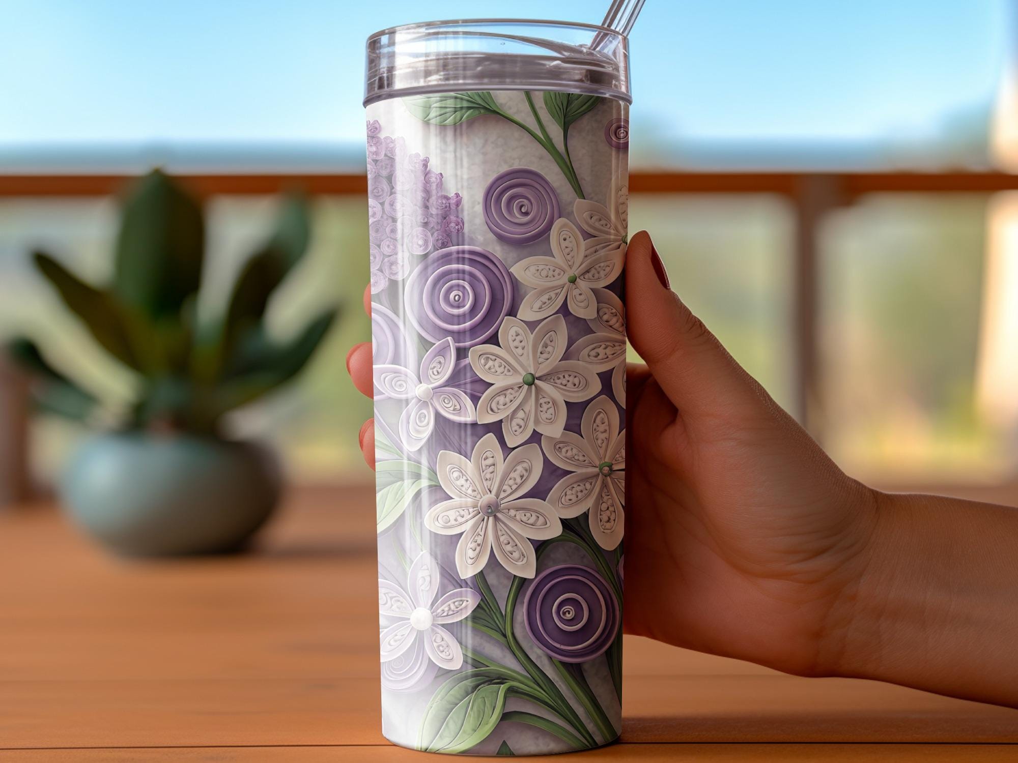 Lilac Floral Tumbler Wrap: 20oz Skinny Tumbler Sublimation Design (Digital Download)