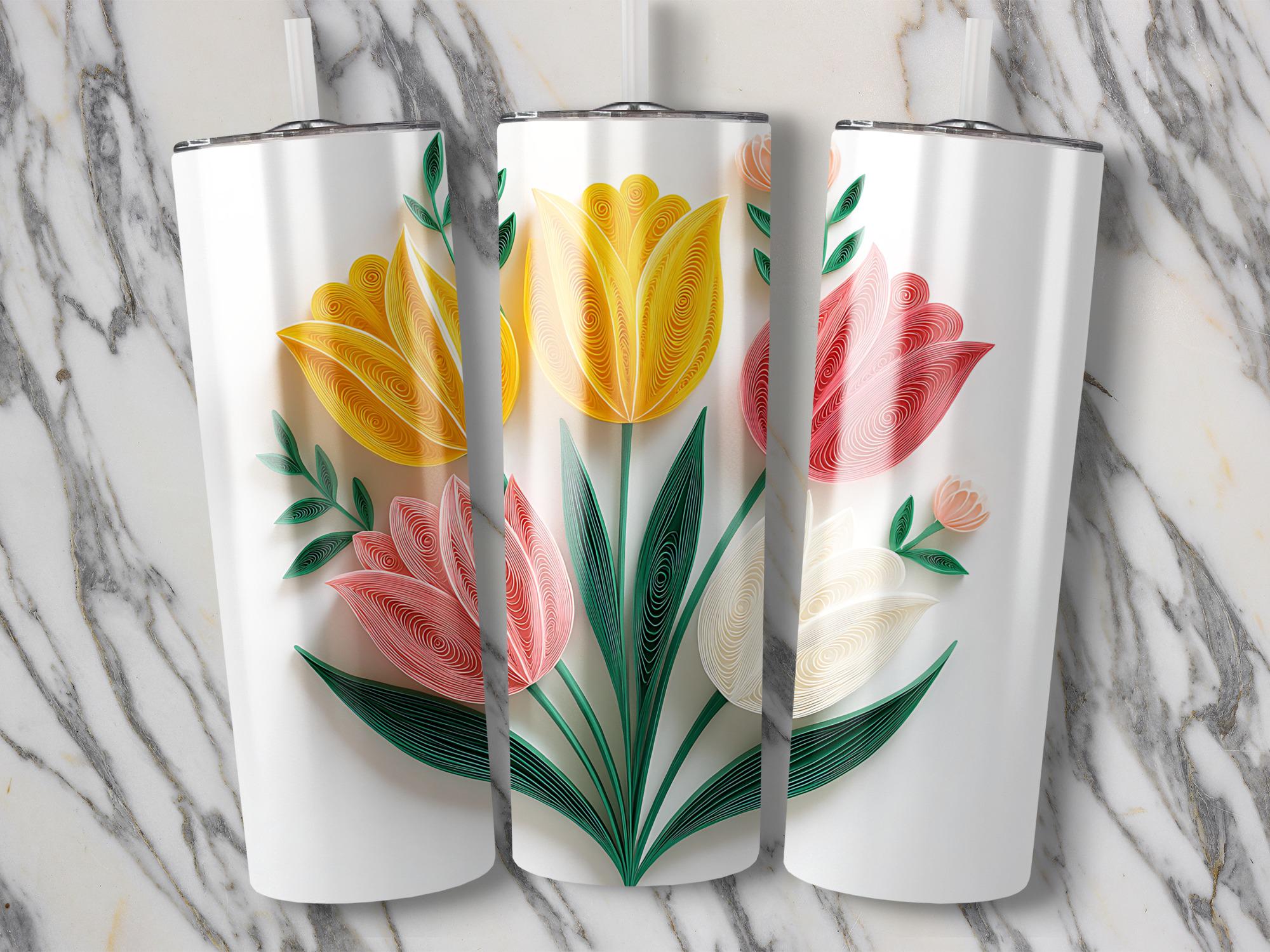 Quilled Tulips Tumbler Wrap: Paper Art Sublimation Design (Digital Download