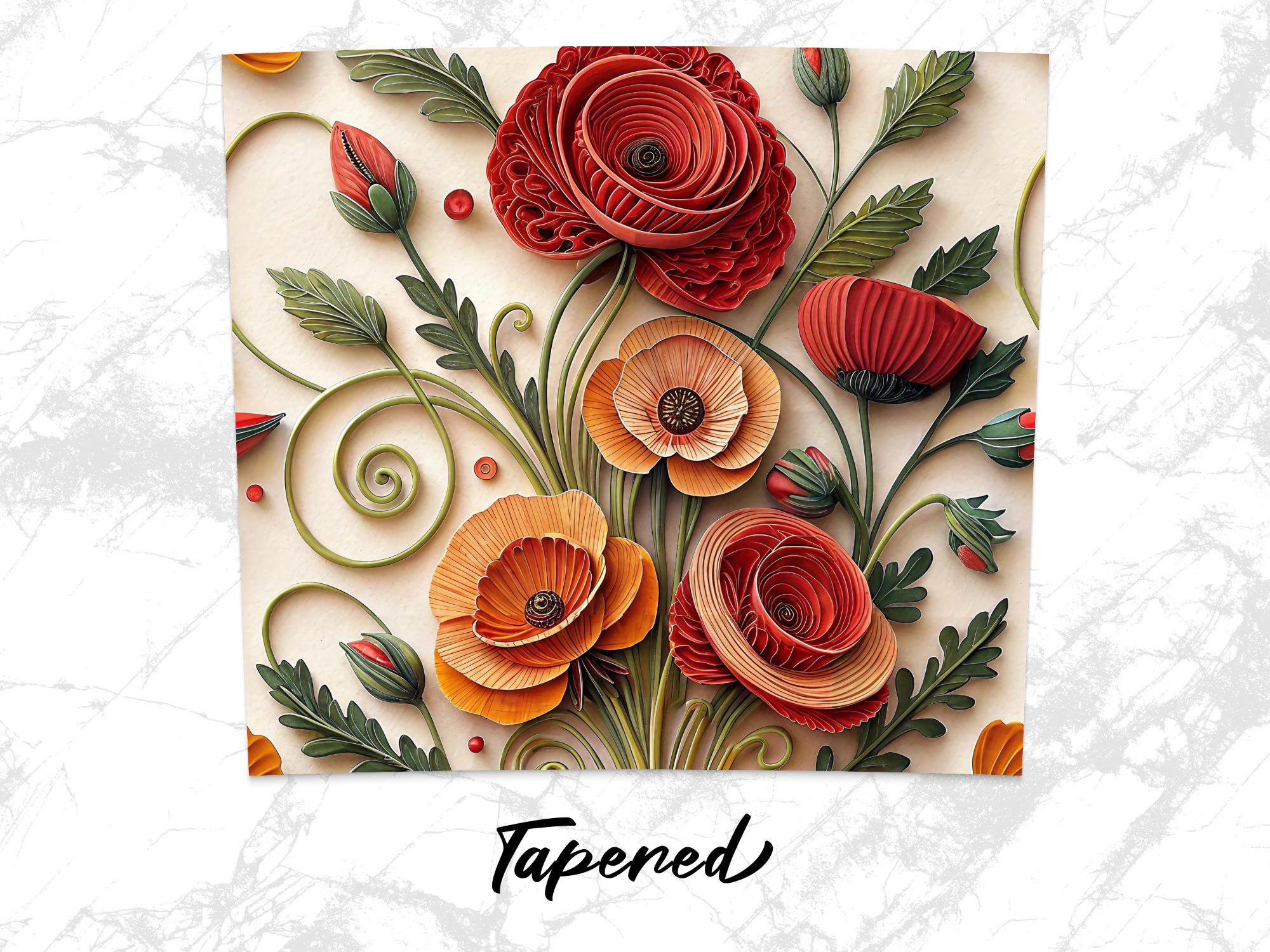 Poppy Tumbler Wrap: Paper Quilled Floral Design (Digital Download PNG, 20oz Skinny Tumbler)