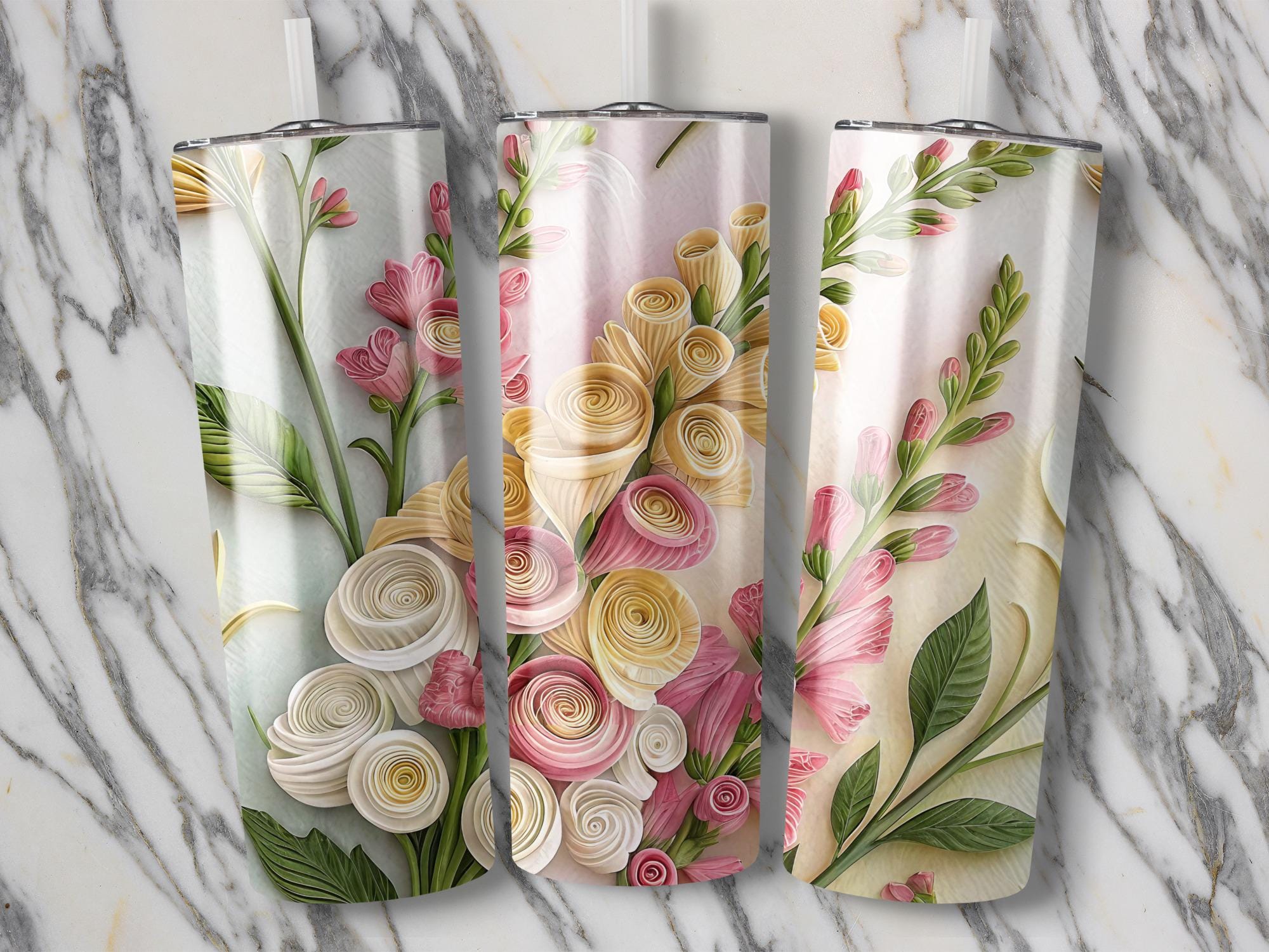 Floral Paper Quilling Tumbler Wrap: Rose & Snapdragon Design (PNG Digital Download)