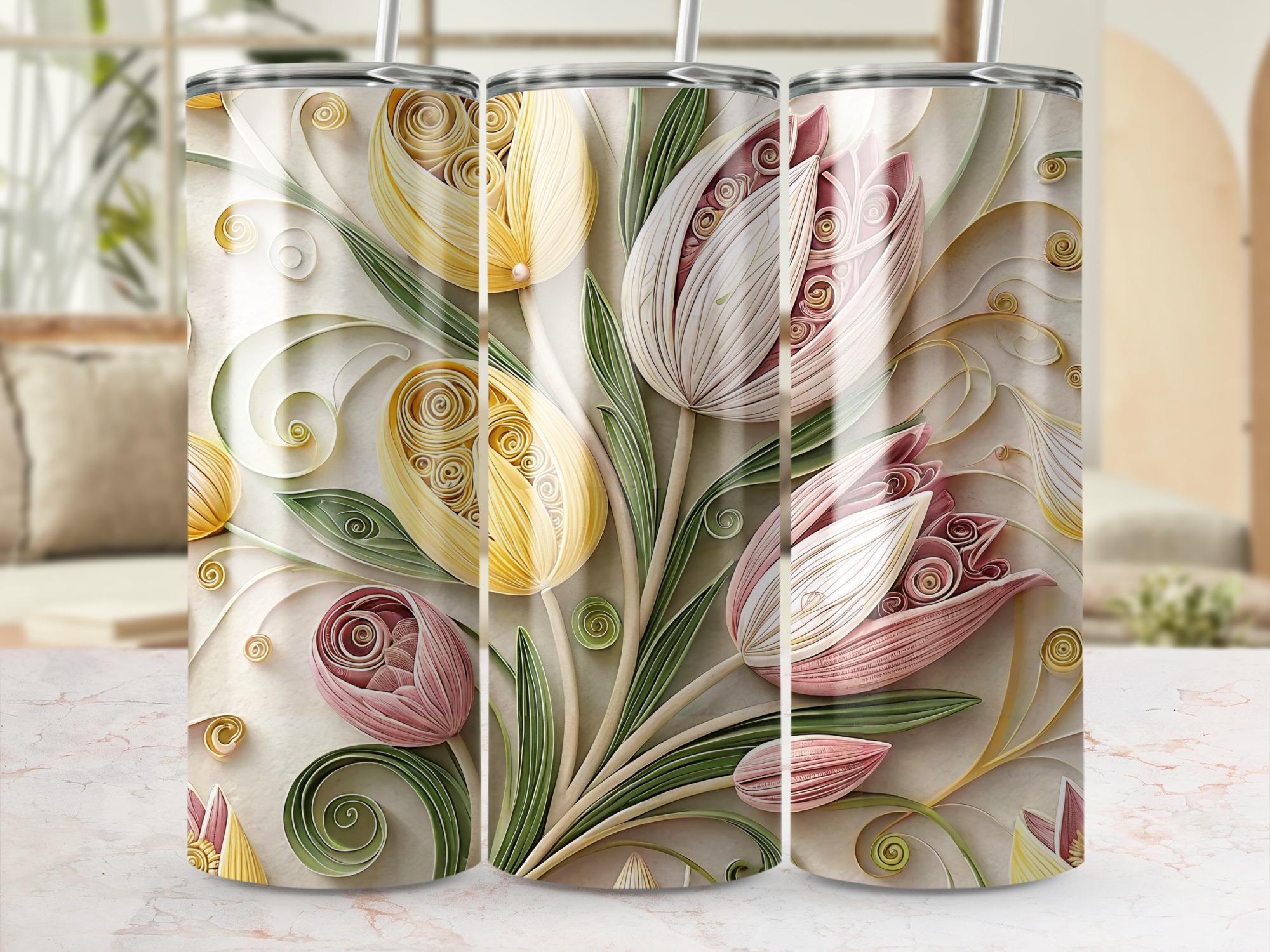 Quilled Tulip Tumbler Wrap: Spring Floral Sublimation Design (Digital Download