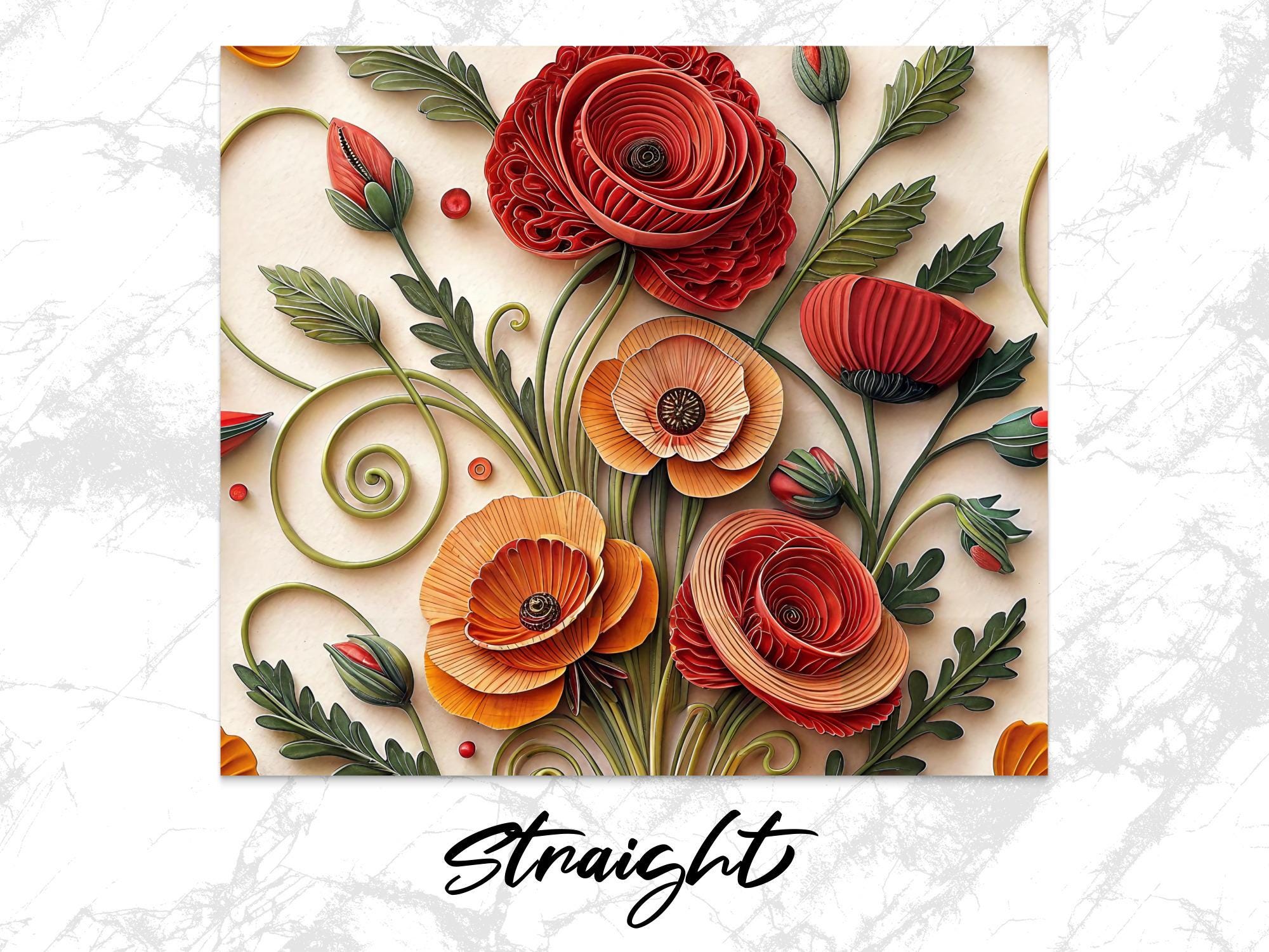 Poppy Tumbler Wrap: Paper Quilled Floral Design (Digital Download PNG, 20oz Skinny Tumbler)