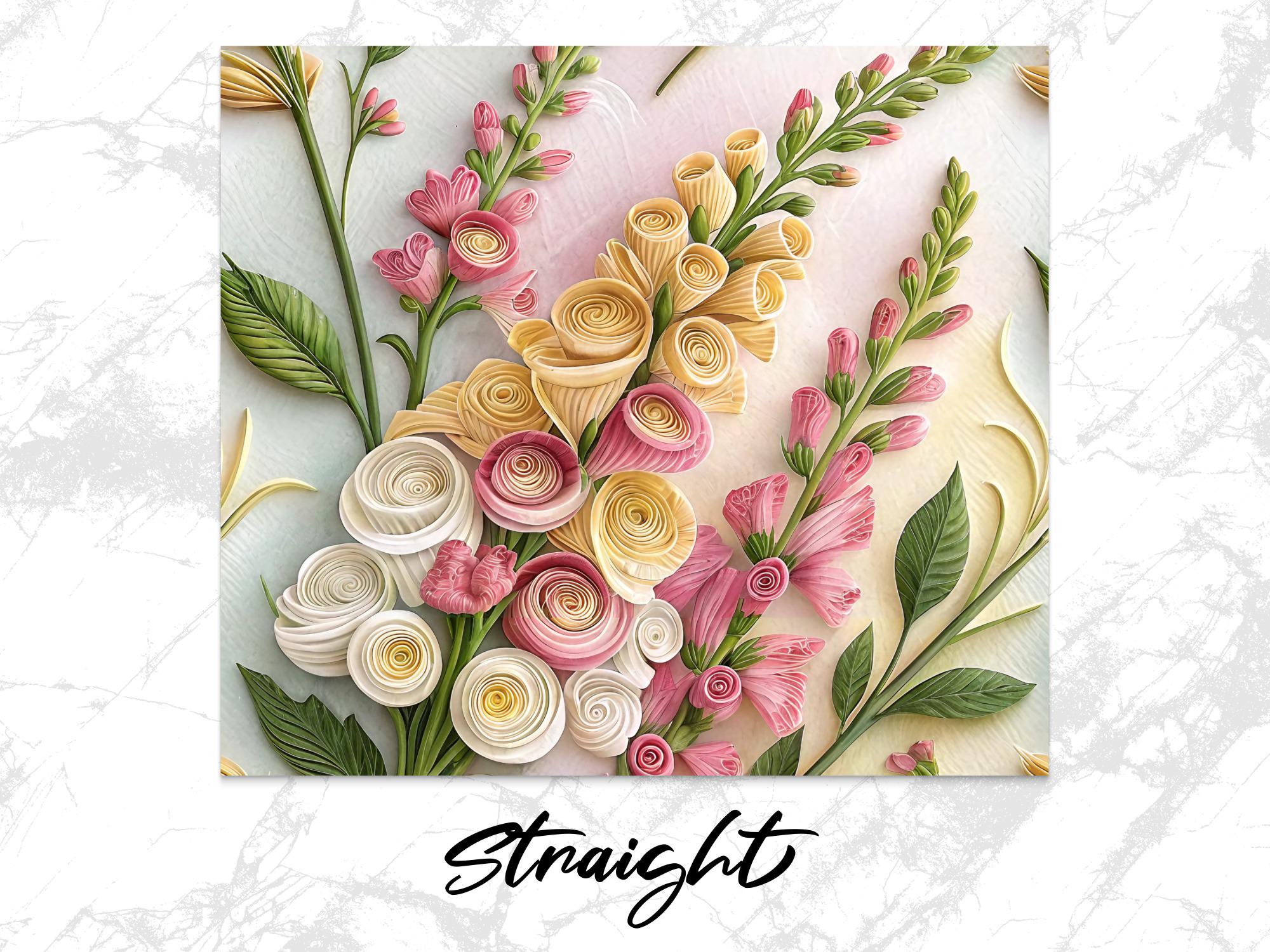 Floral Paper Quilling Tumbler Wrap: Rose & Snapdragon Design (PNG Digital Download)