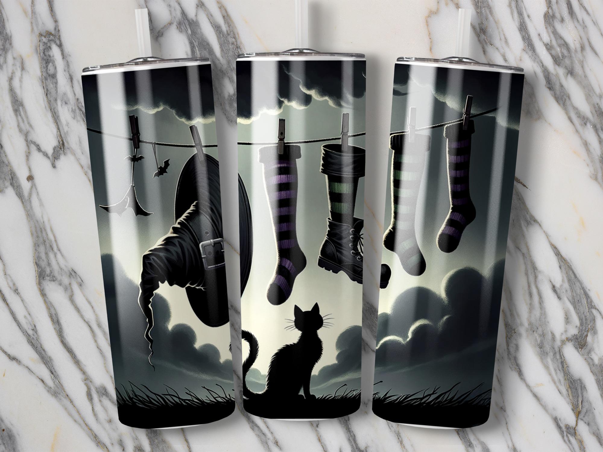 Spooky Halloween Tumbler Wrap: Witch Hat, Black Cat (Digital Download 20oz Skinny PNG File)