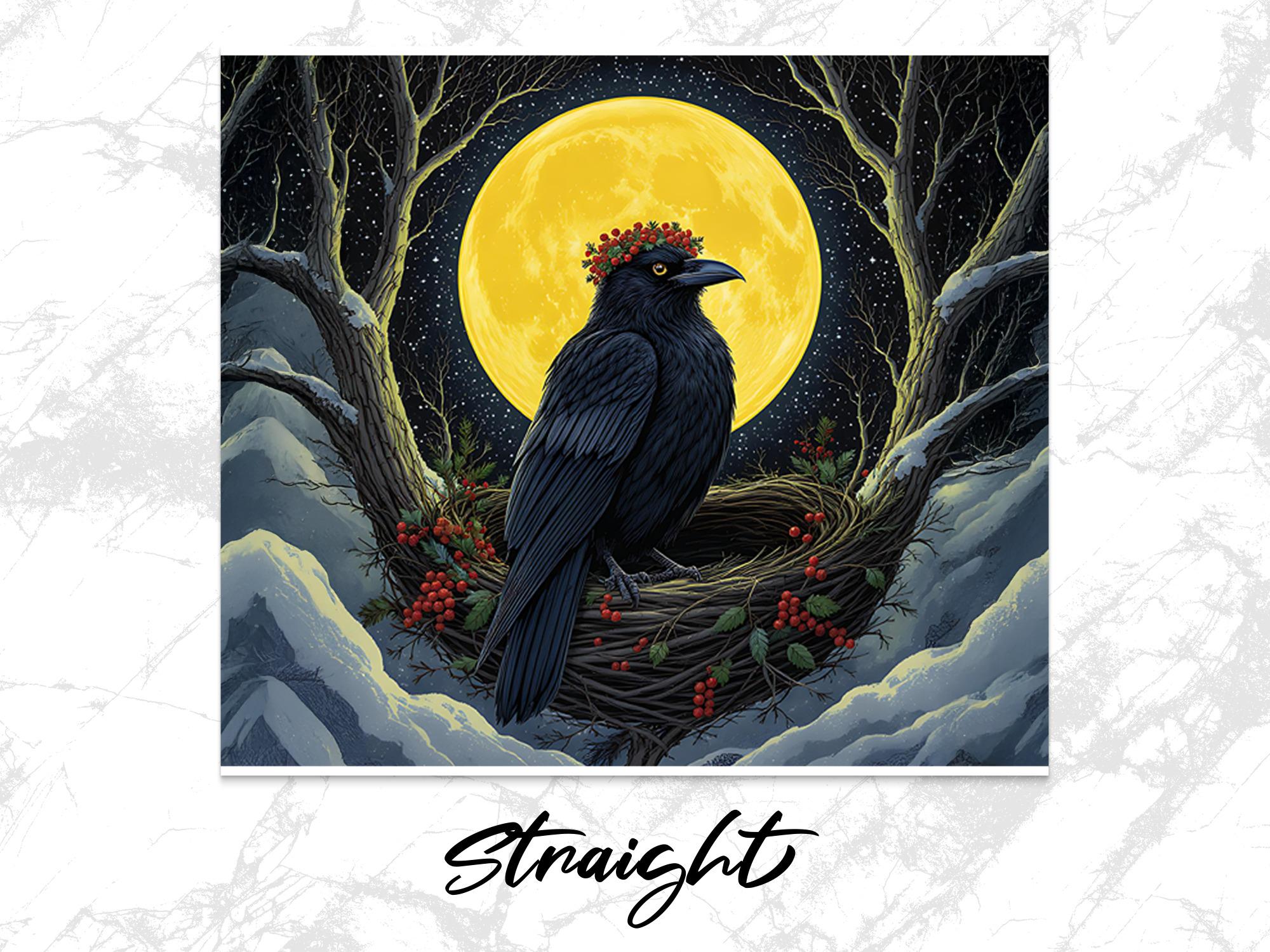 Raven Full Moon Tumbler Wrap: Winter Crow Sublimation (Digital Download)