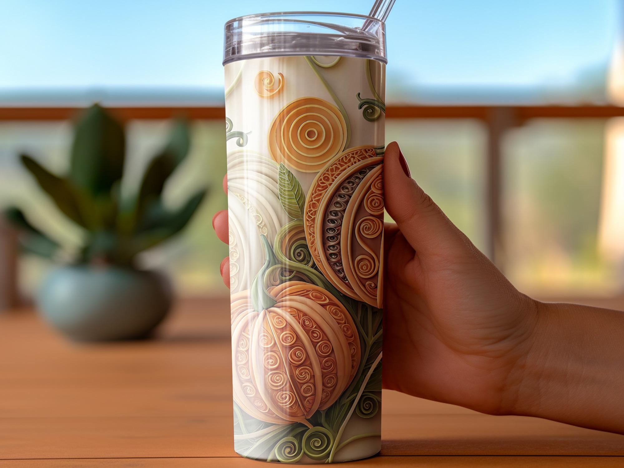 Fall Pumpkin Tumbler Wrap: Autumn Harvest Swirls (20oz PNG Digital Download, paper quilling art,