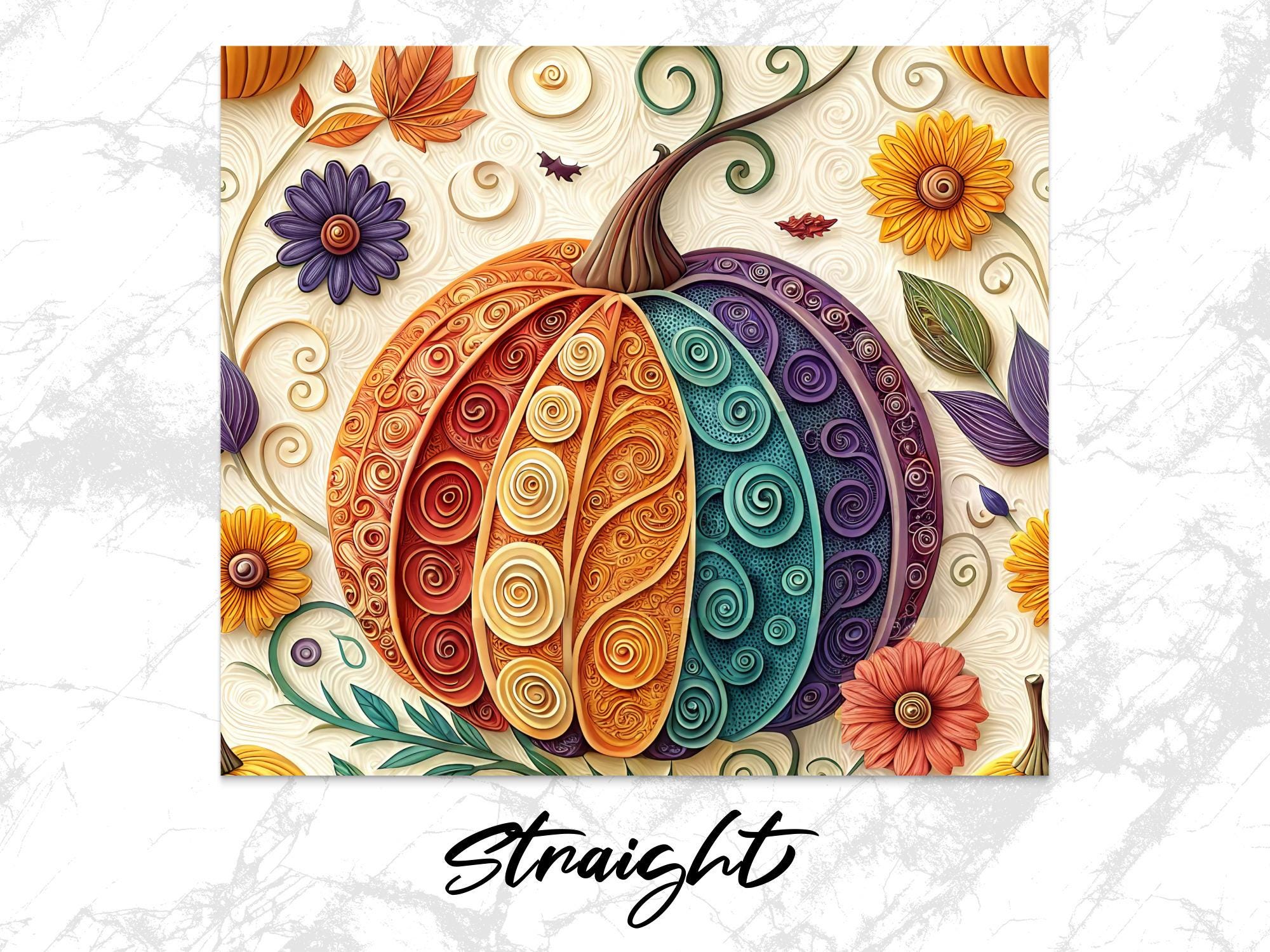 Pumpkin Tumbler Wrap: Colorful Fall Floral Design (Digital Download PNG, 20oz Skinny Tumbler)