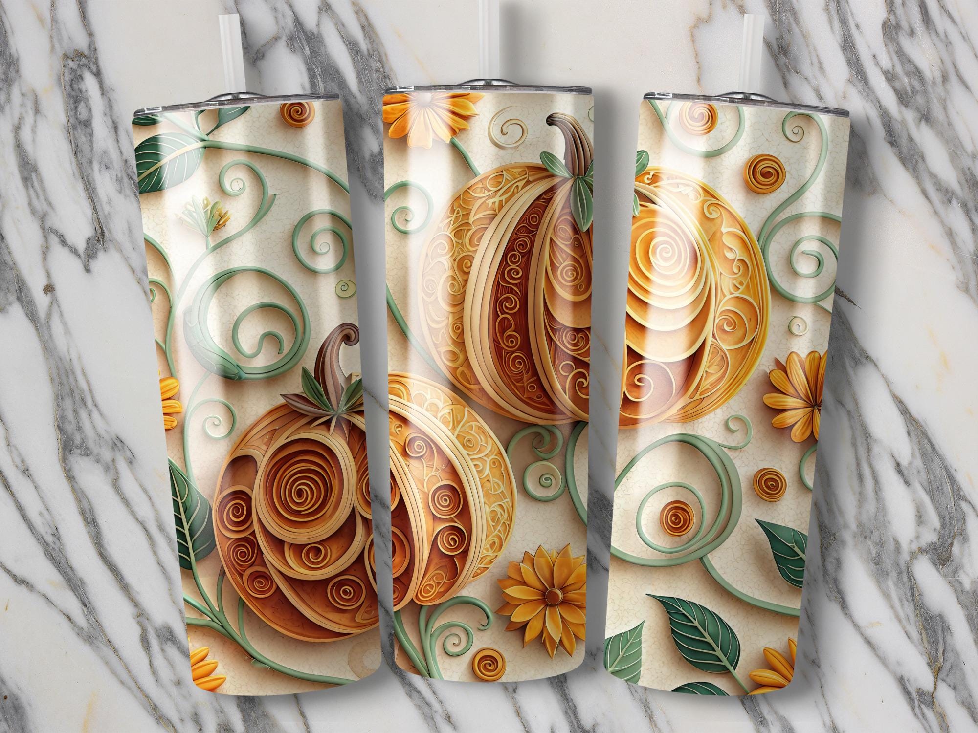 Floral Pumpkin Tumbler Wrap: Fall Sublimation Design (Digital Download)