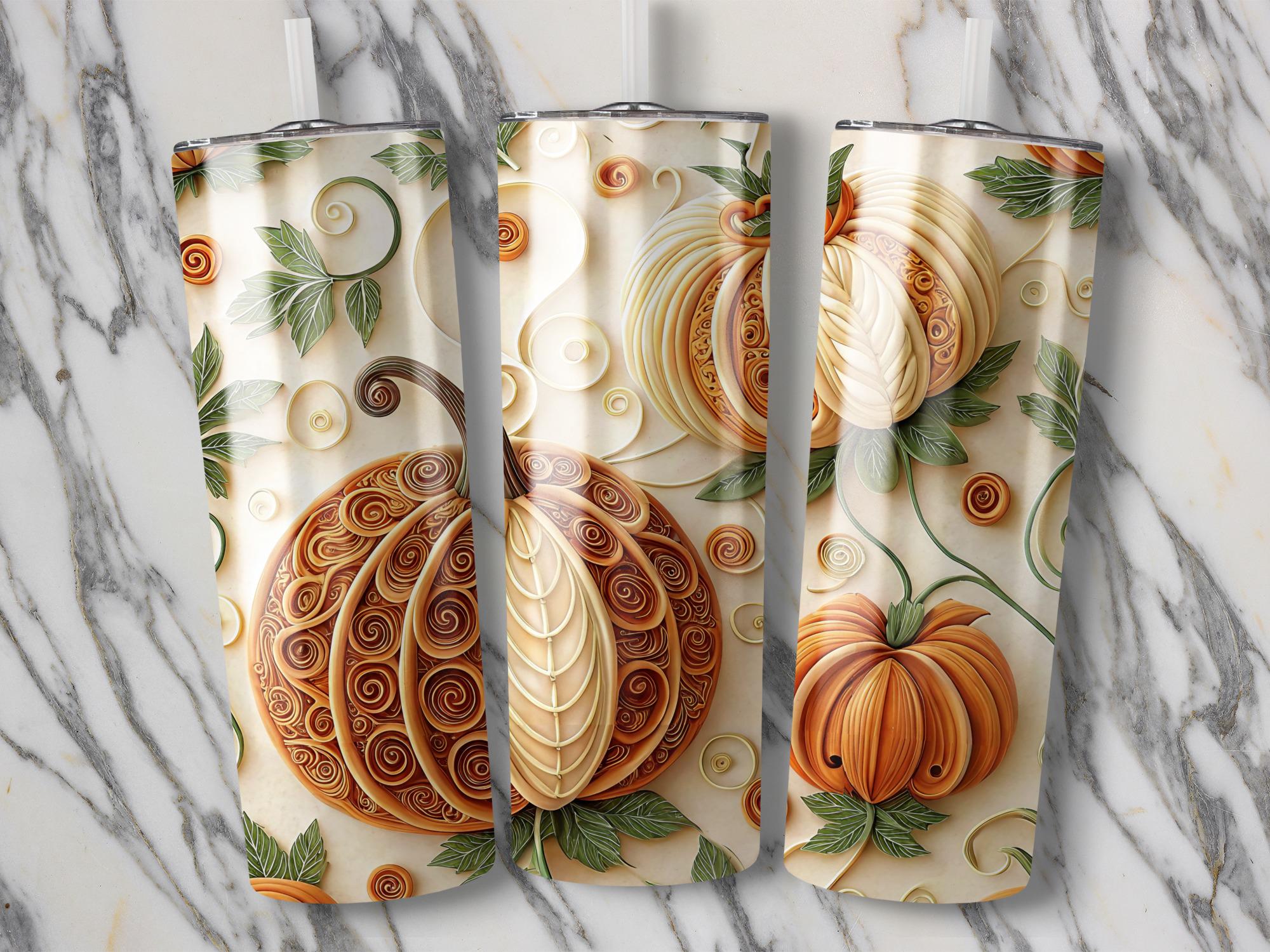 Quilled Pumpkins Tumbler Wrap: Fall Sublimation Design (PNG Digital Download 20oz Skinny Tumbler)