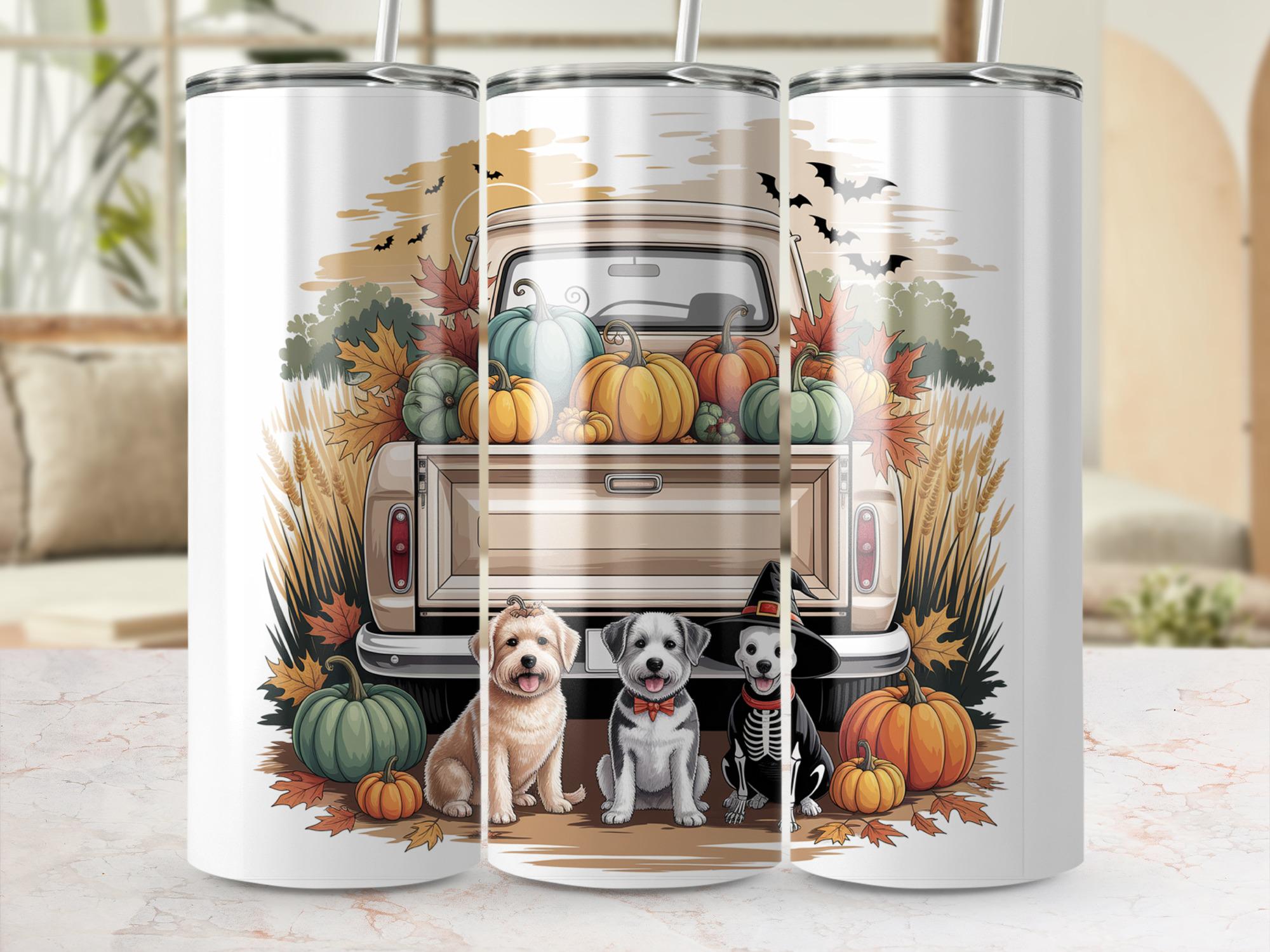Halloween Dogs Truck Tumbler Wrap: Fall Pumpkins Sublimation Design (Digital Download))
