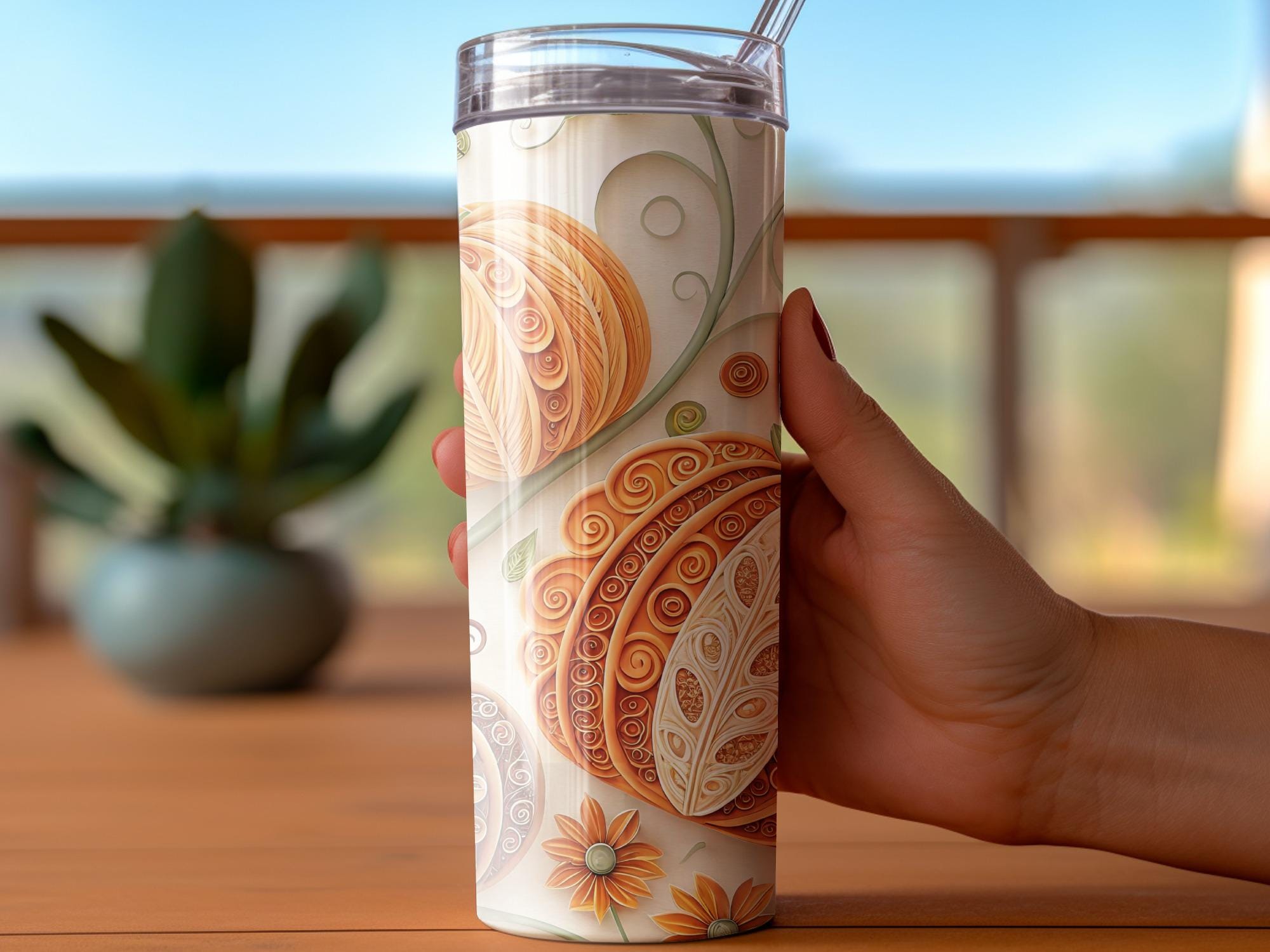 Fall Floral Pumpkin Tumbler Wrap PNG: Autumn Sublimation Design (Digital Download