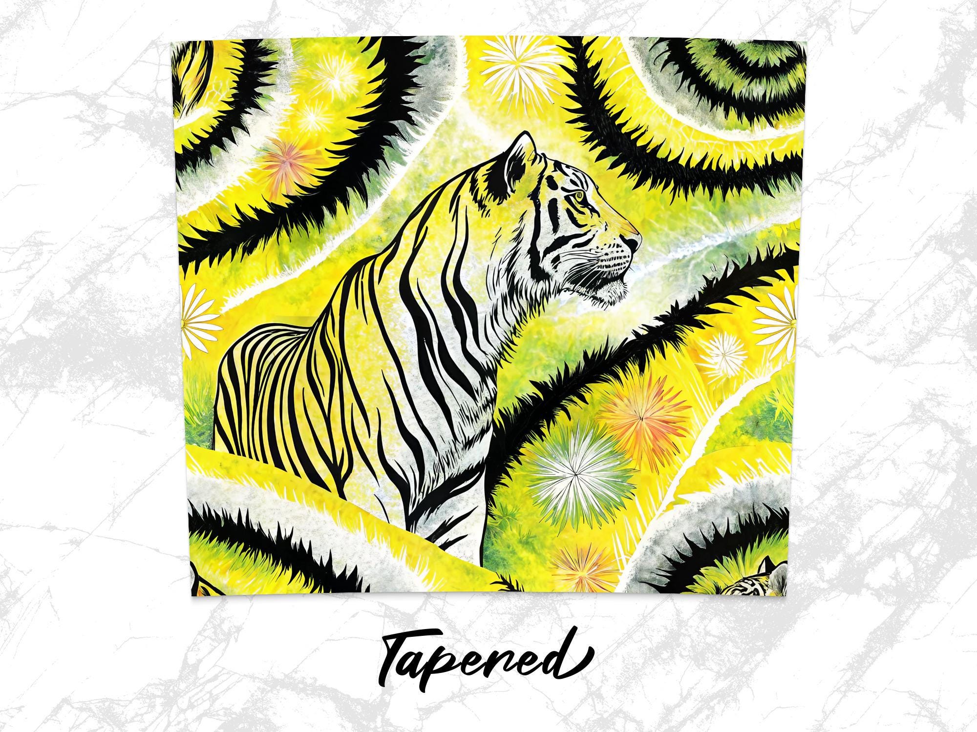Yellow Tiger Tumbler Wrap PNG: Floral Sublimation Design (Digital Download, 20 oz Tumbler)