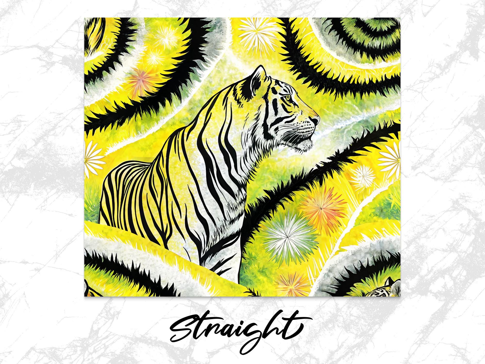 Yellow Tiger Tumbler Wrap PNG: Floral Sublimation Design (Digital Download, 20 oz Tumbler)