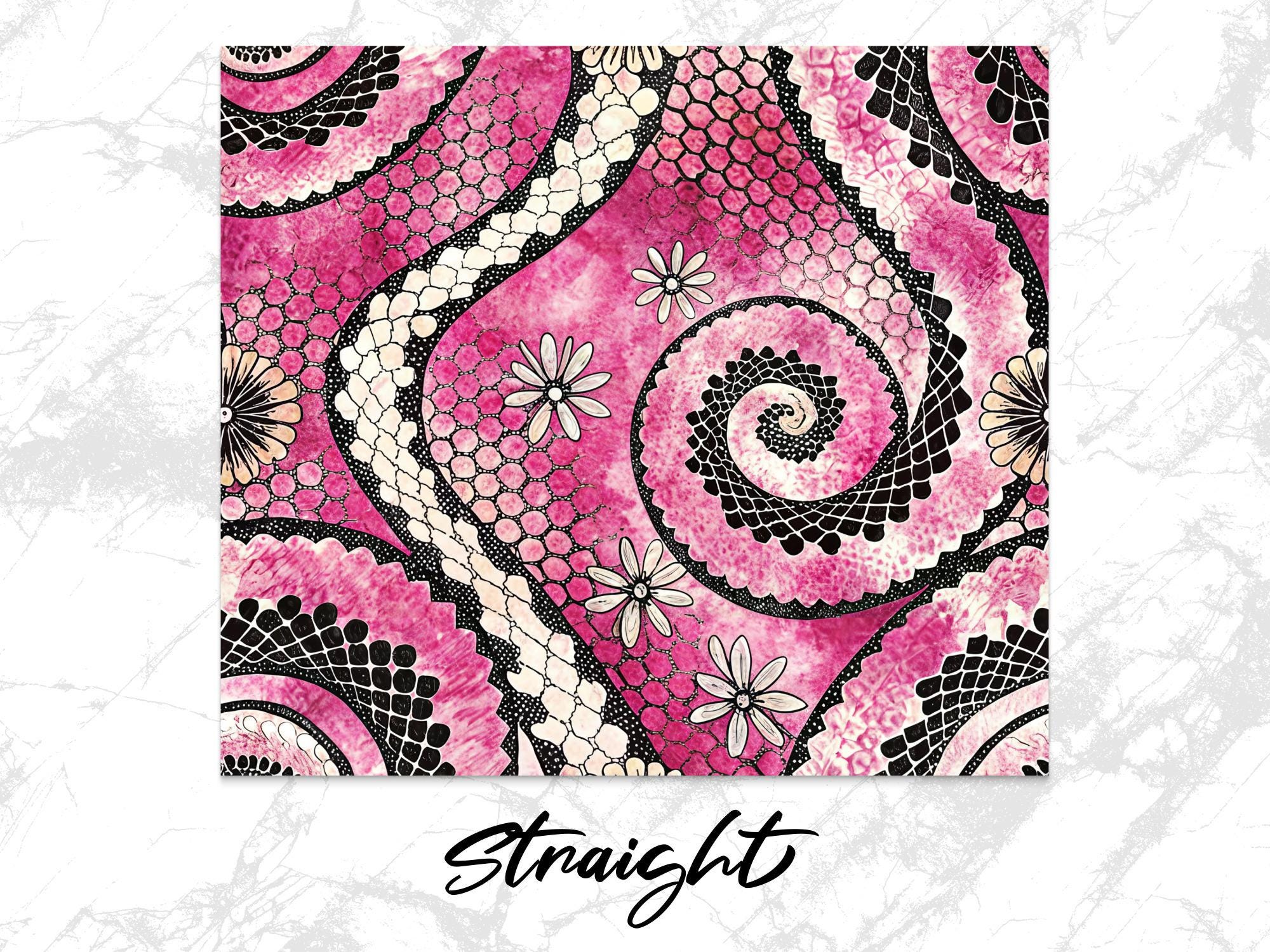 Pink Floral Tumbler Wrap, Daisy Flower Pattern 20 oz Sublimation Skinny Tumbler, Spiral Lace Design, Digital Download