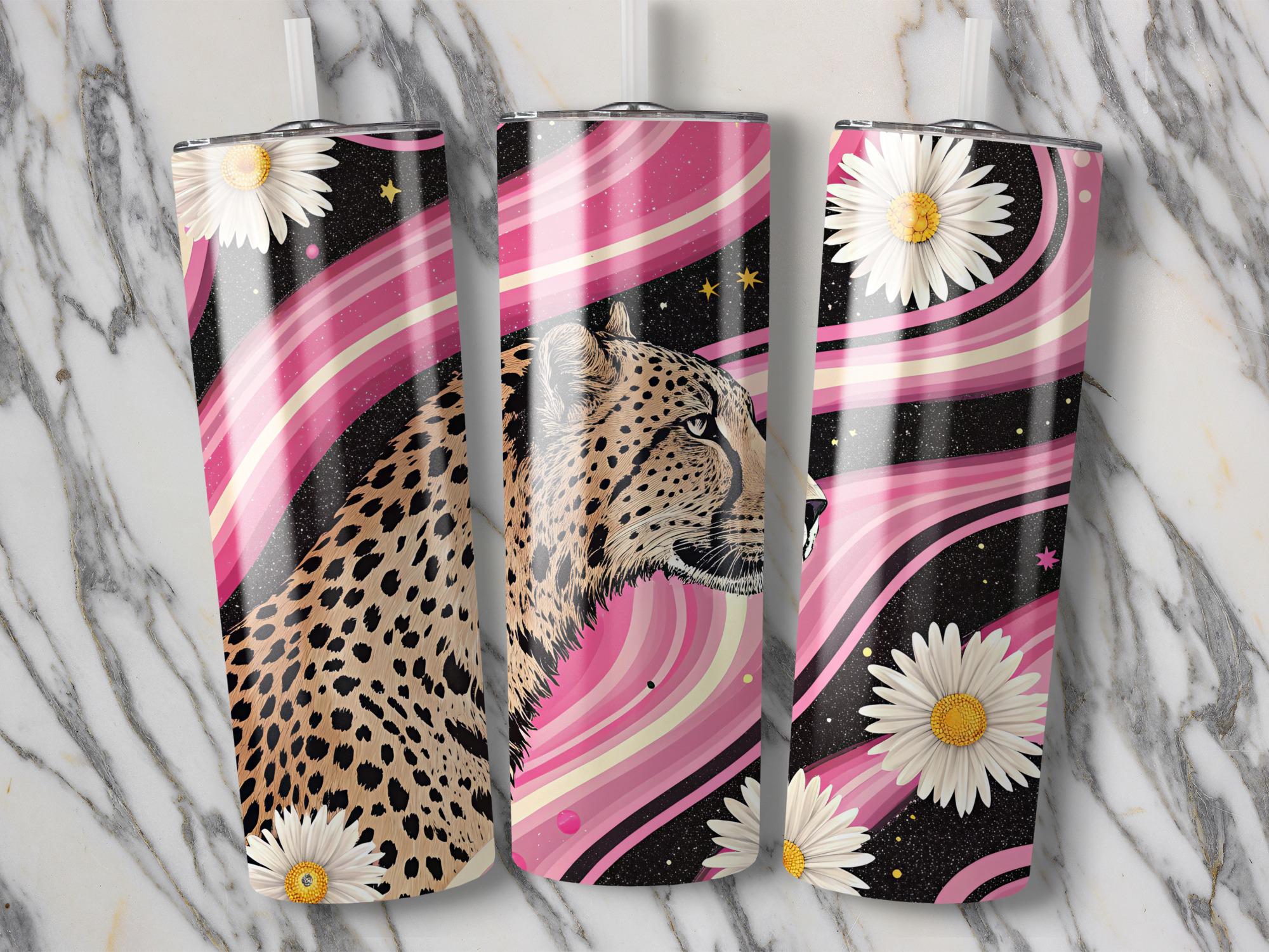 Retro Cheetah Tumbler Wrap: Pink Stripe Daisy Design (Digital Download)