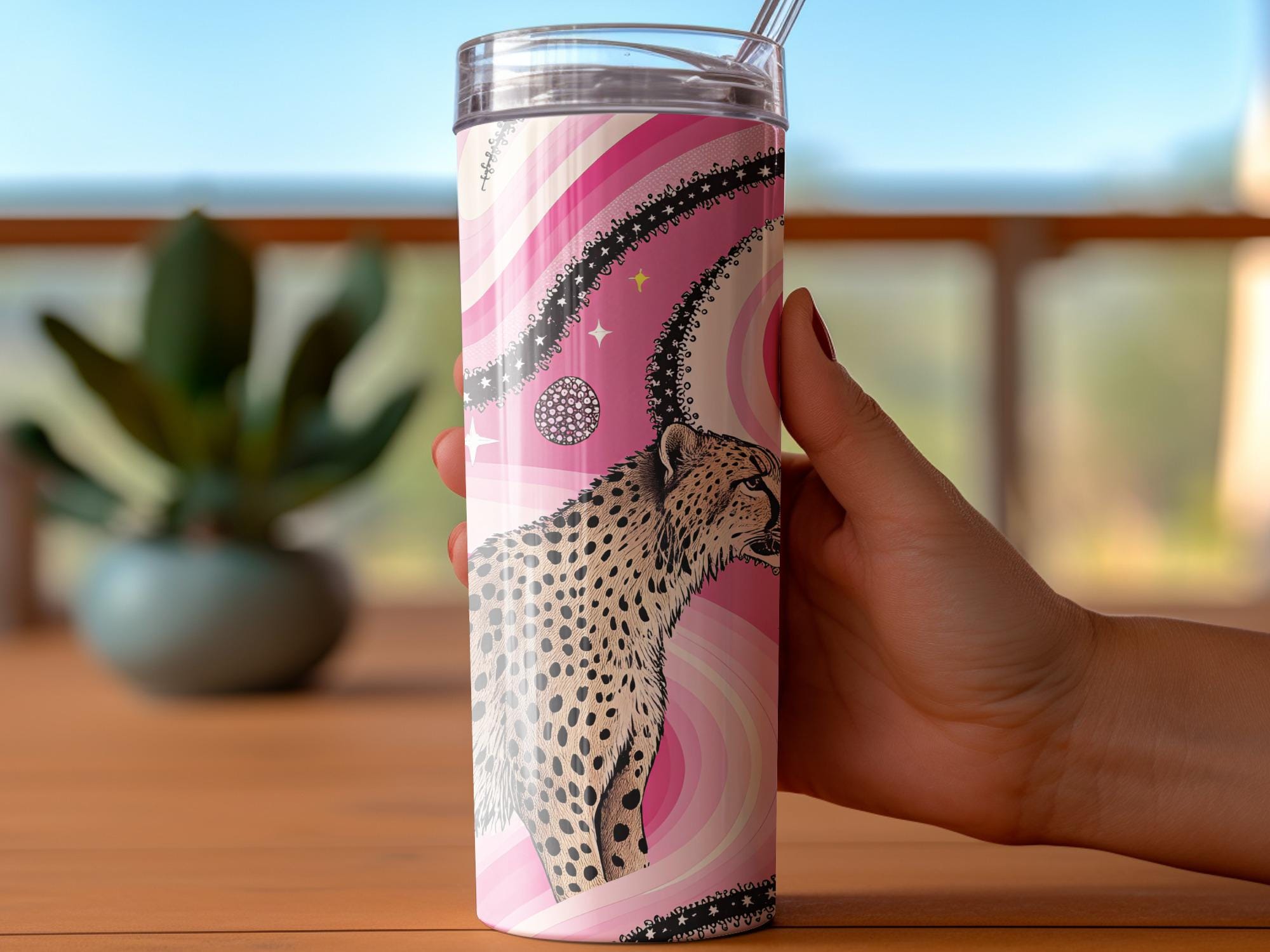 Cheetah Tumbler Wrap PNG: Retro Pink Swirls, Groovy Sublimation Design (Digital Download)