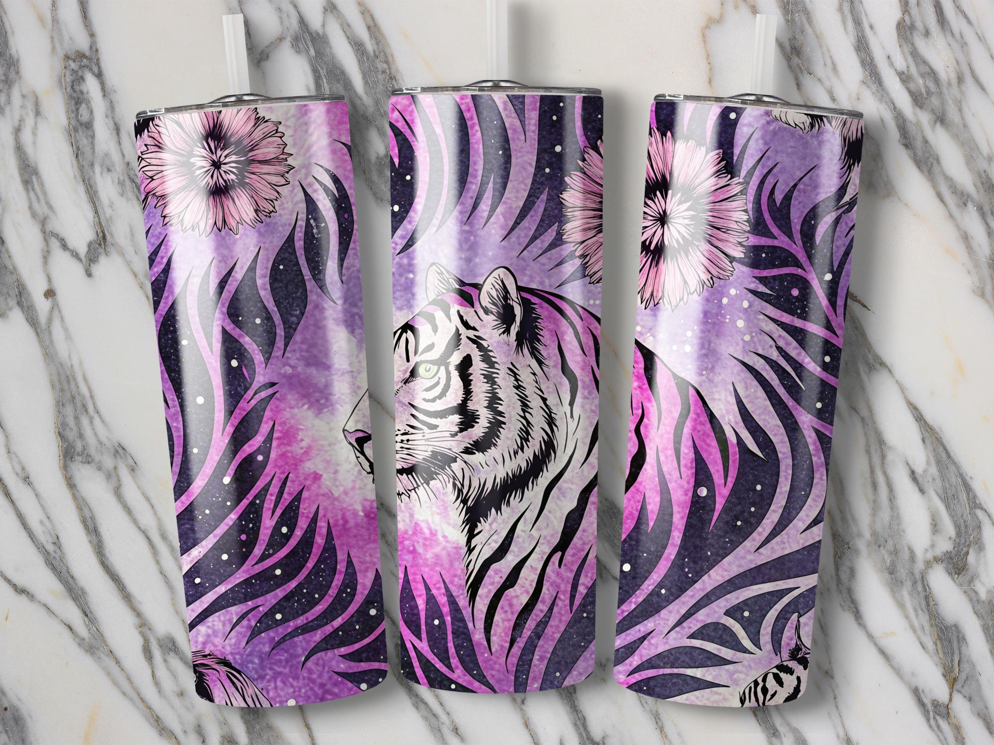 Purple Tiger Tumbler Wrap: Floral Galaxy 20oz Skinny Tumbler Design (Digital Download)