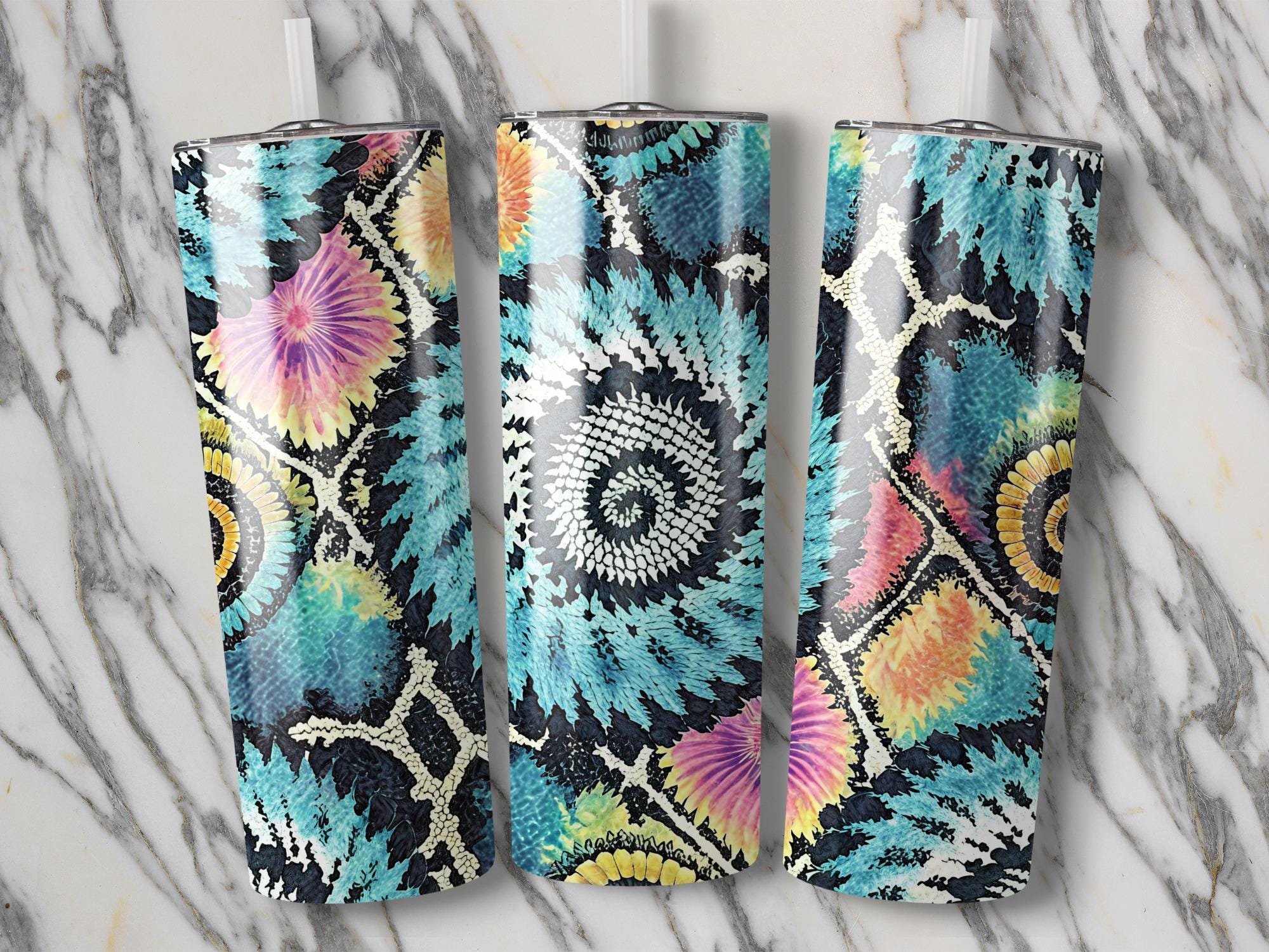 Floral Crochet Tumbler Wrap PNG: Colorful Spiral Design (Digital Download)