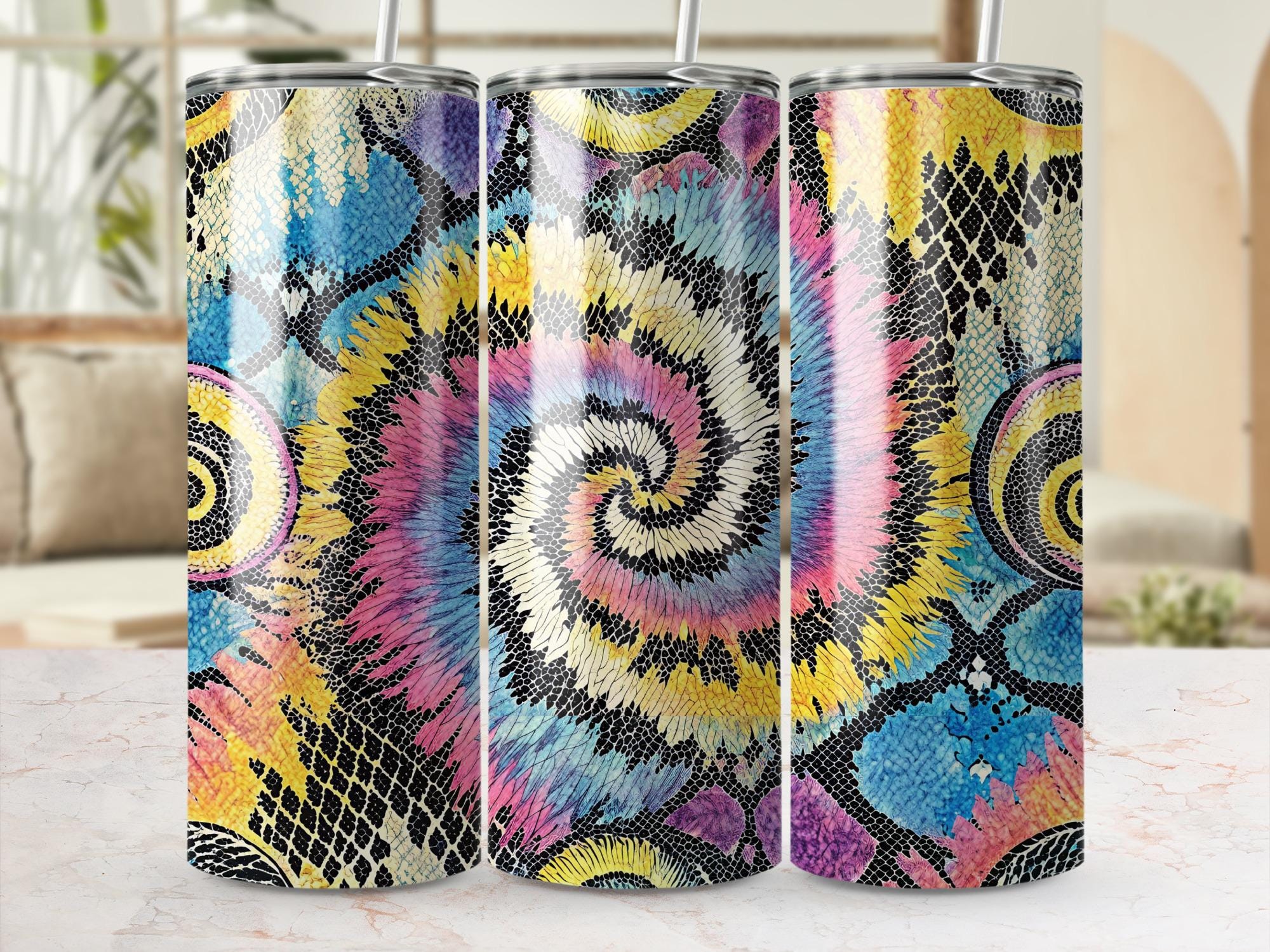 Rainbow Tie Dye Snake Skin Tumbler Wrap PNG: 20 oz Sublimation Design (Digital Download)