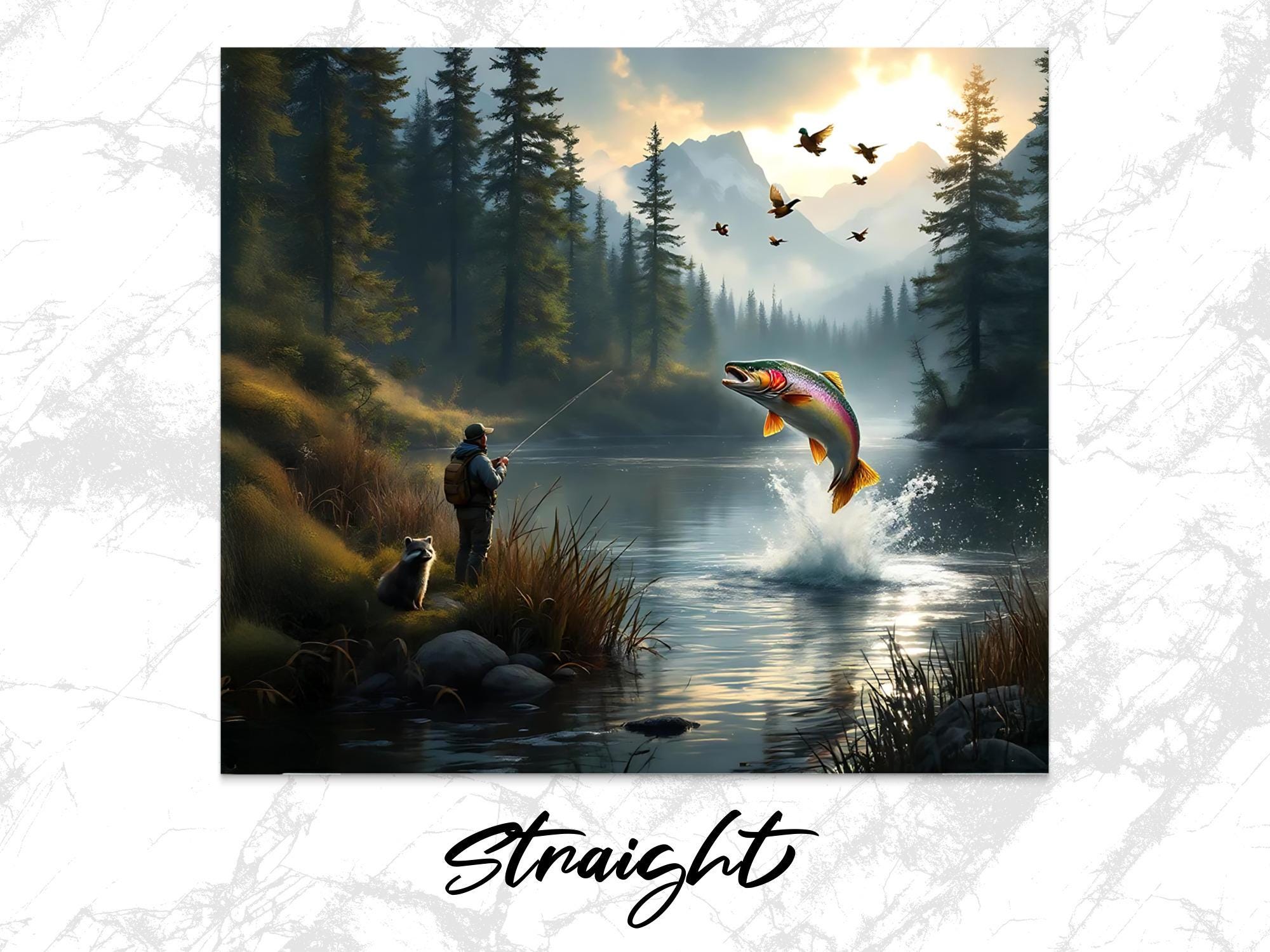 Rainbow Trout Tumbler Wrap: Fishing Lake Design (Digital Download, 20oz Tumbler PNGs)