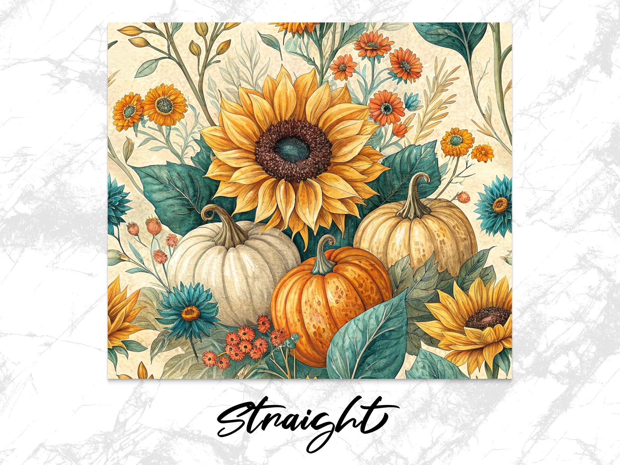 Sunflower Pumpkin Tumbler Wrap: Autumn Floral 20oz Skinny Tumbler PNG (Digital Download)