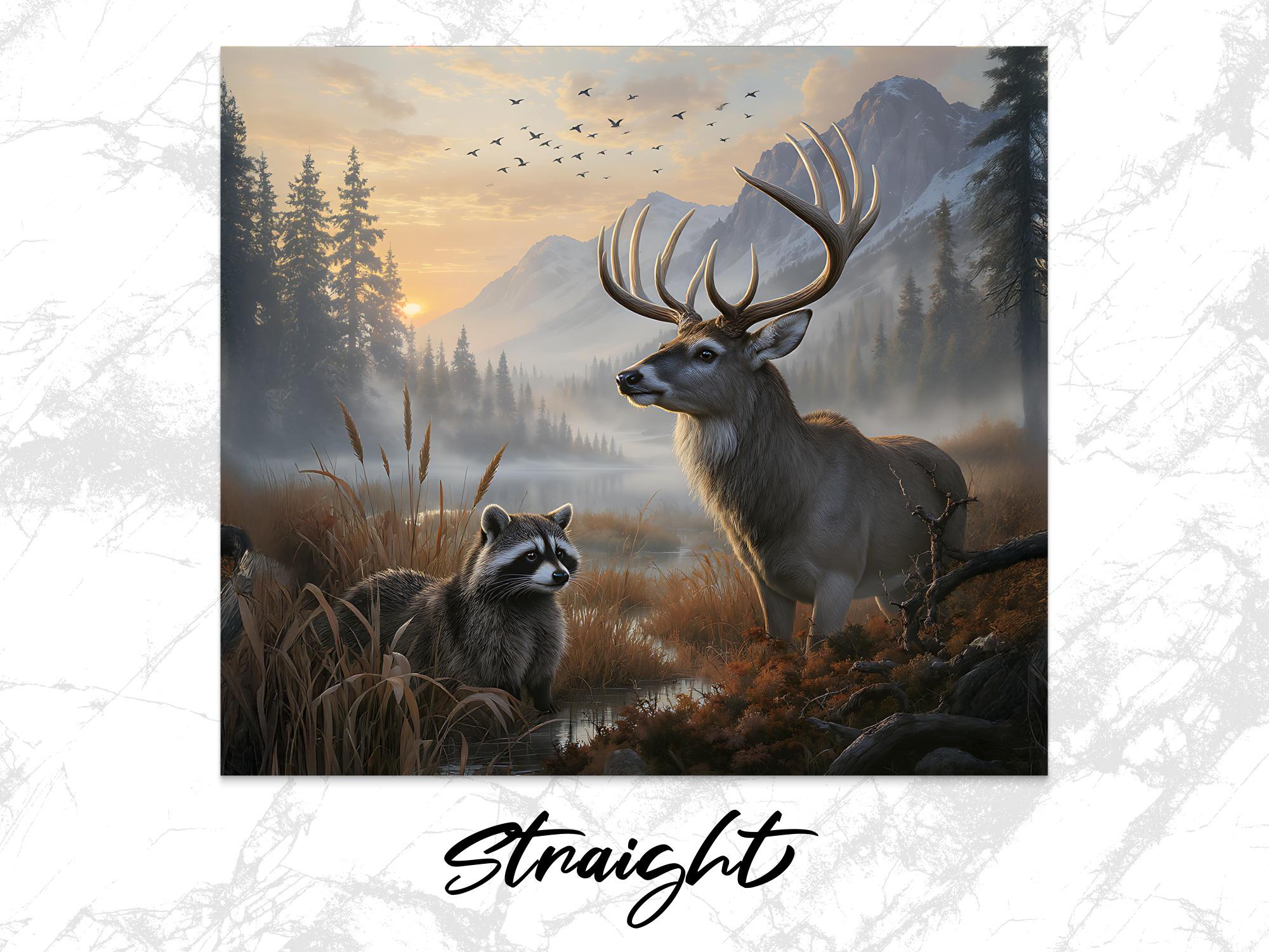 Deer & Raccoon Tumbler Wrap: Wildlife Forest Design (Digital Download PNG)