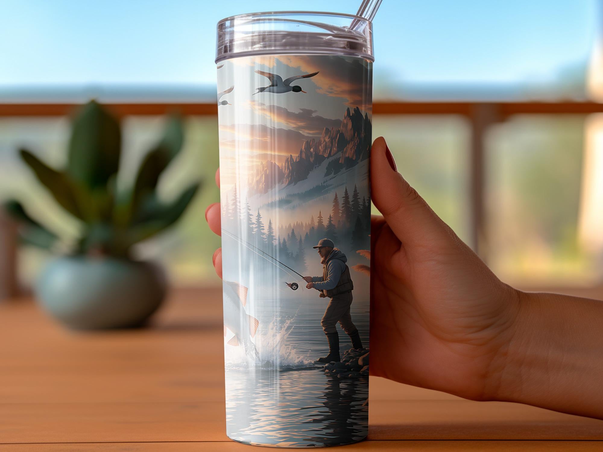 Mountain Lake Fishing Tumbler Wrap: Wildlife Sublimation Design (Digital Download)