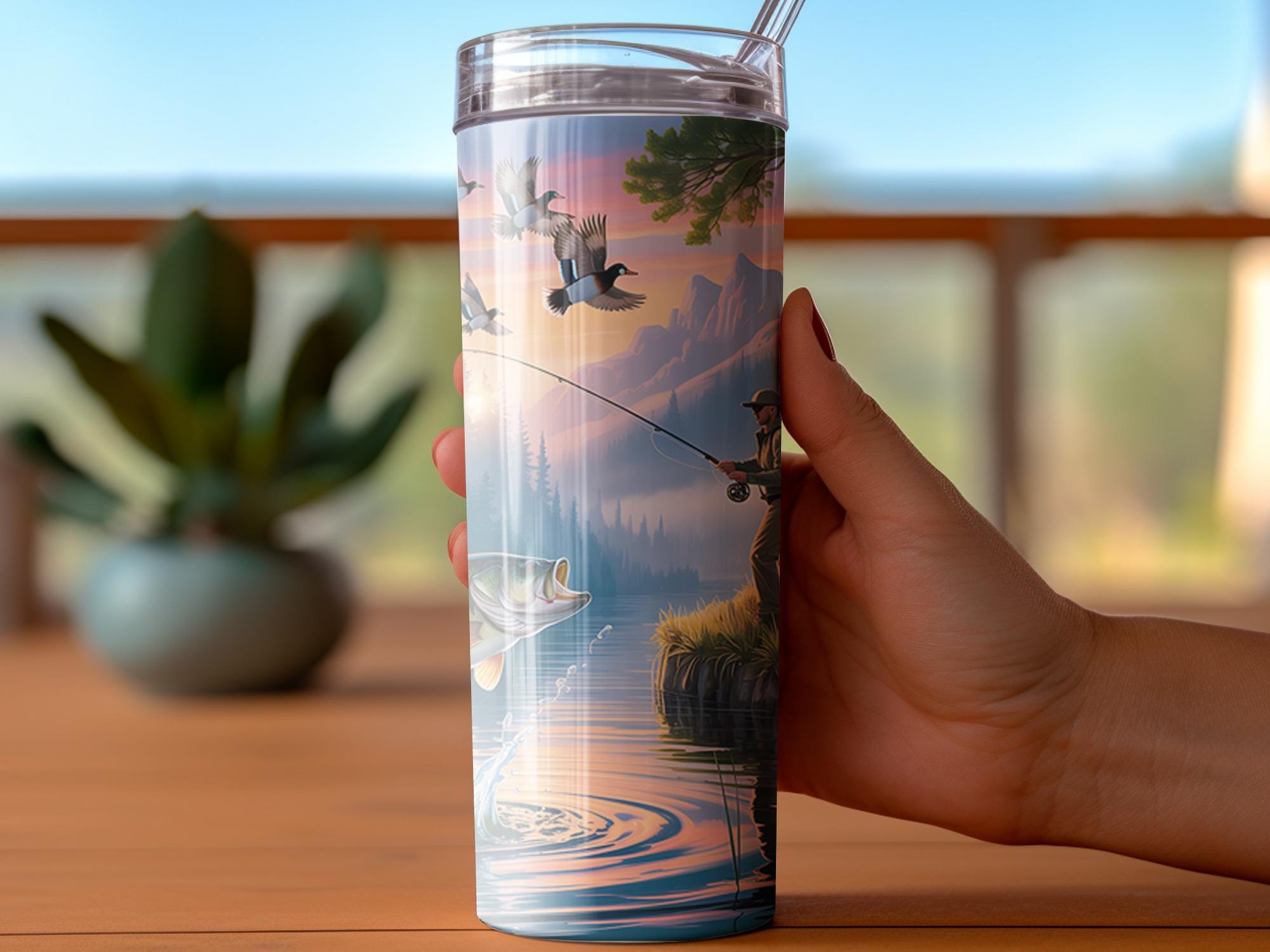 Fishing Tumbler Wrap: Bass, Ducks, Raccoon Sublimation Design (Digital Download)