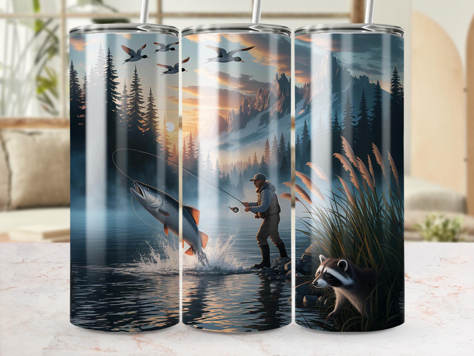 Mountain Lake Fishing Tumbler Wrap: Wildlife Sublimation Design (Digital Download)