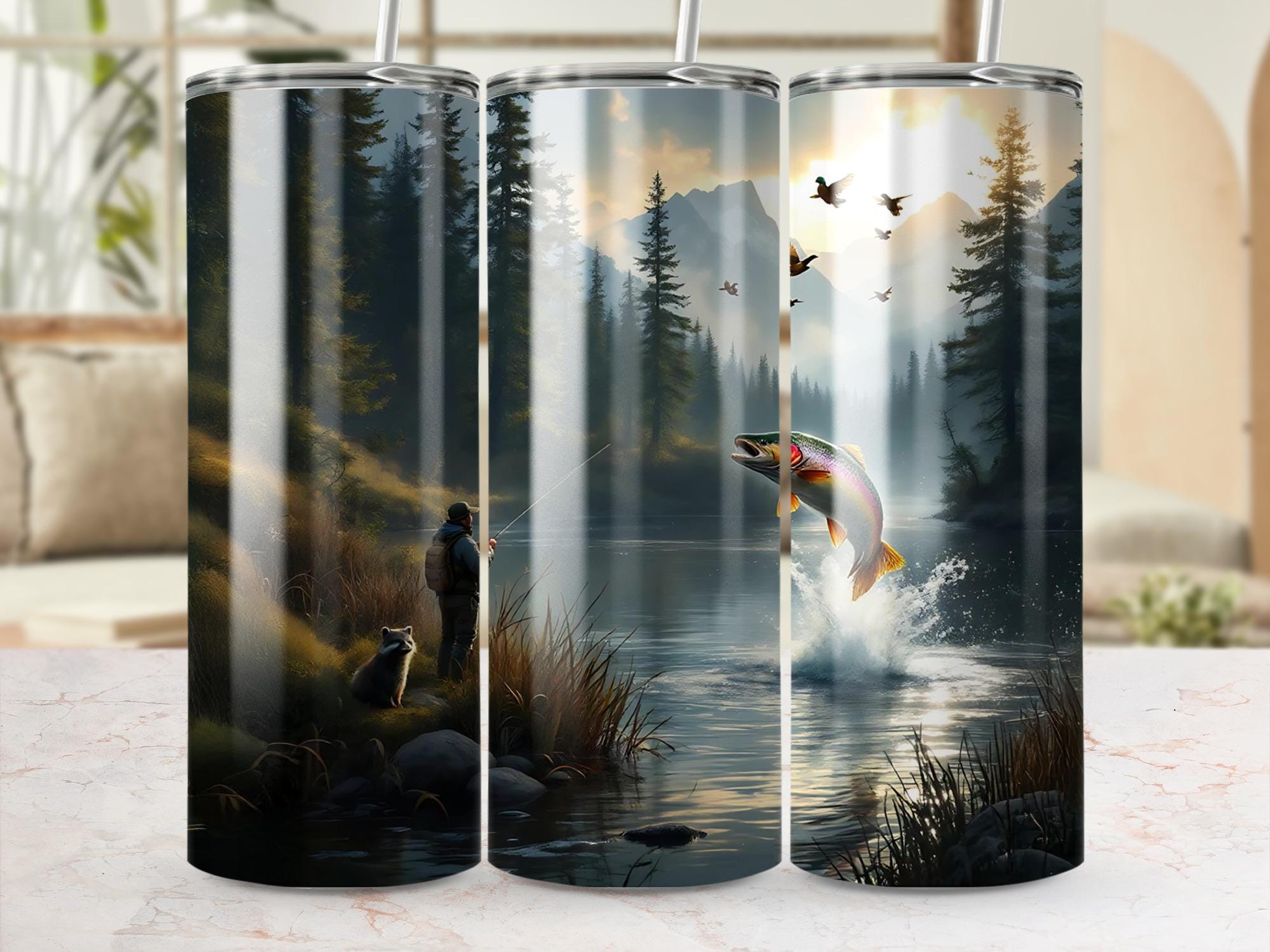 Rainbow Trout Tumbler Wrap: Fishing Lake Design (Digital Download, 20oz Tumbler PNGs)