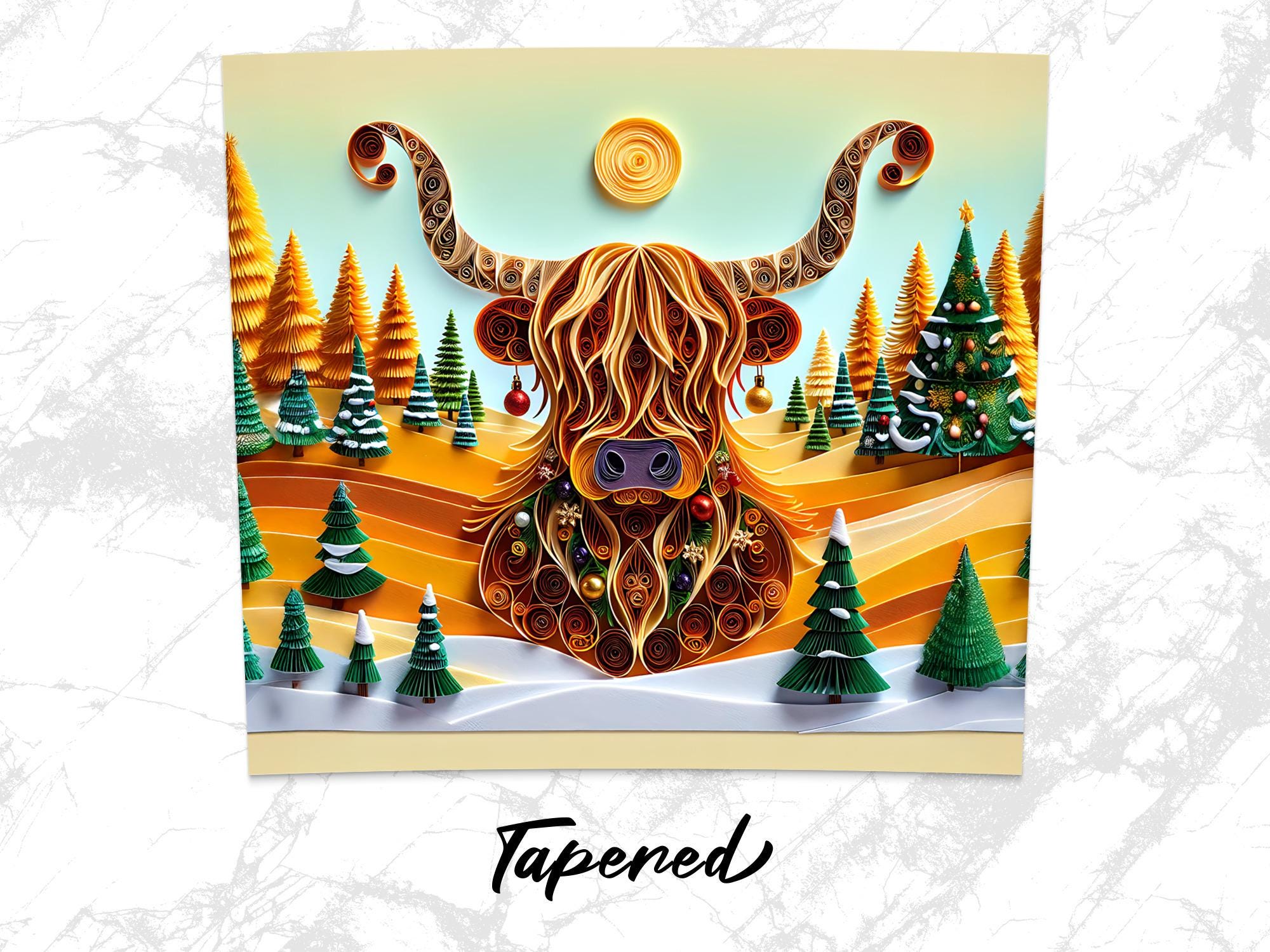 Christmas Highland Cow Tumbler Wrap: Winter Trees PNG (Digital Download)