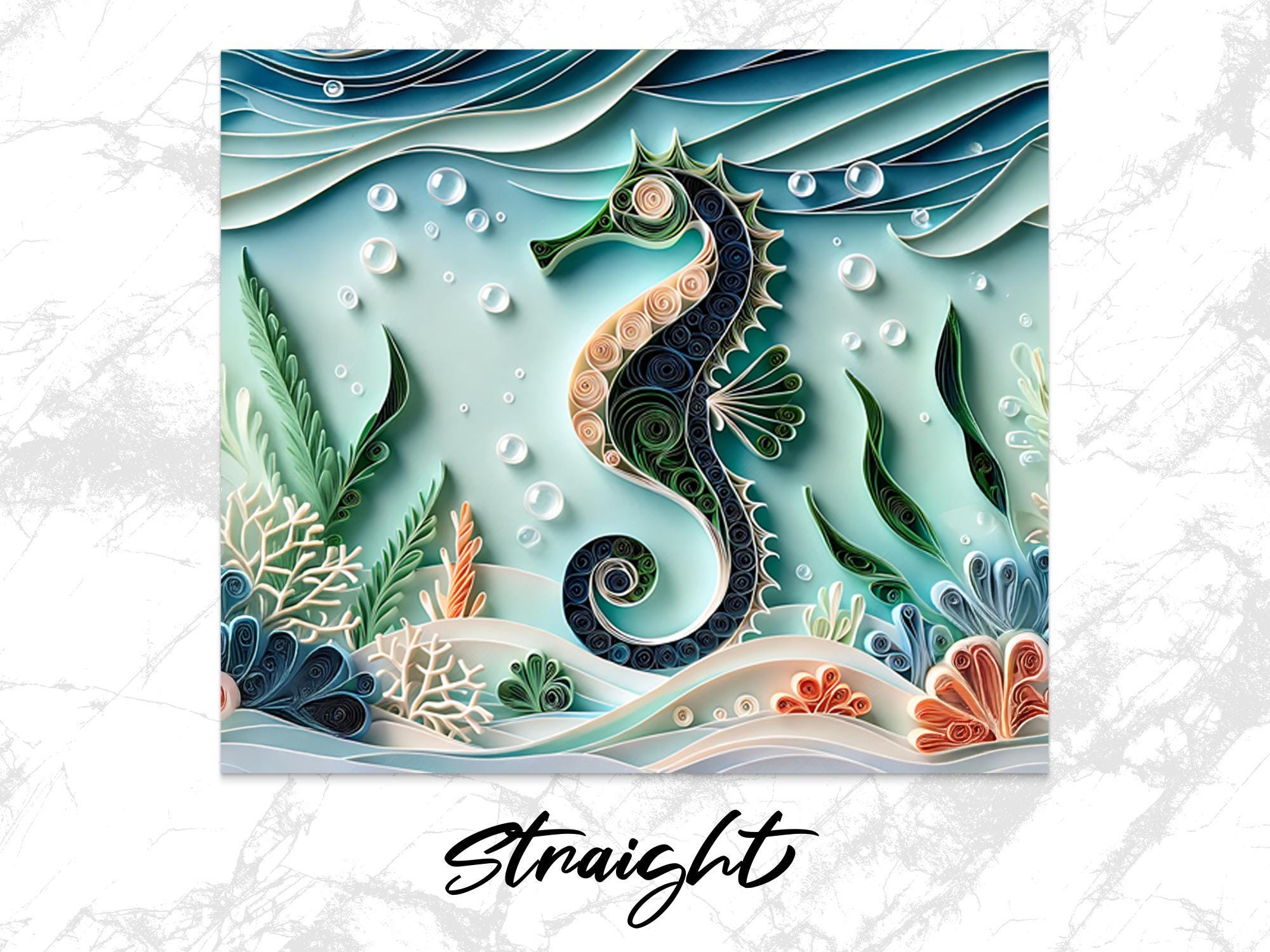 Seahorse Tumbler Wrap, 20oz Skinny Tumbler PNG, Paper Quilling, Ocean life Sublimation Designs, Sea Life Tumbler Wrap, Download