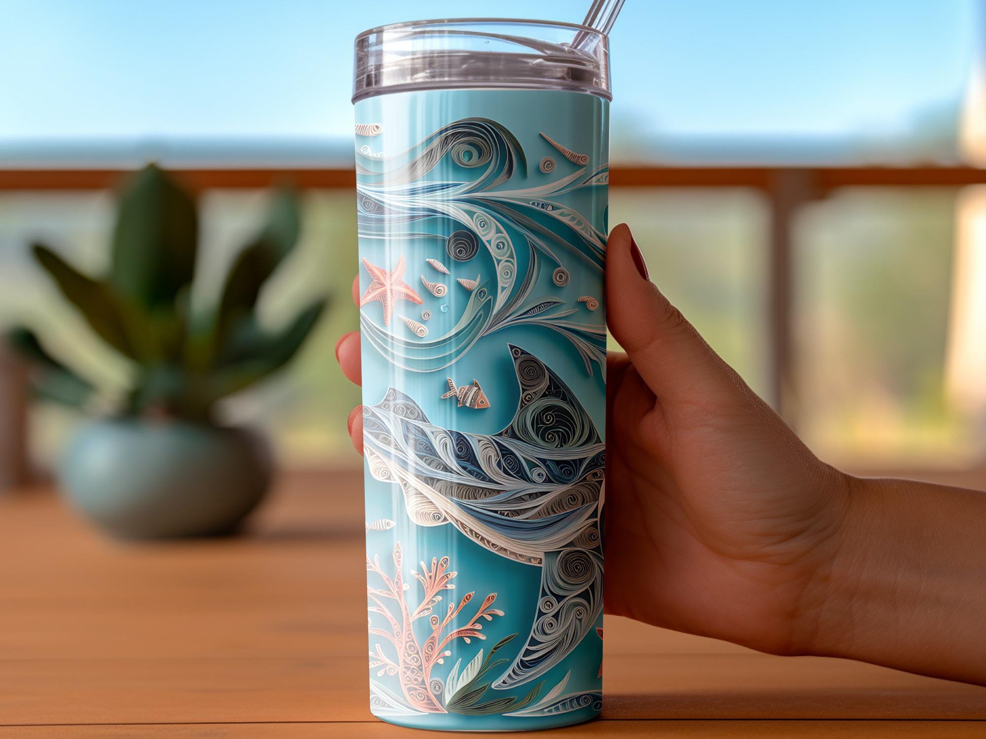 Shark Tumbler Wrap: Paper Quilling Ocean Design (Digital Download PNG File for 20oz Tumblers)