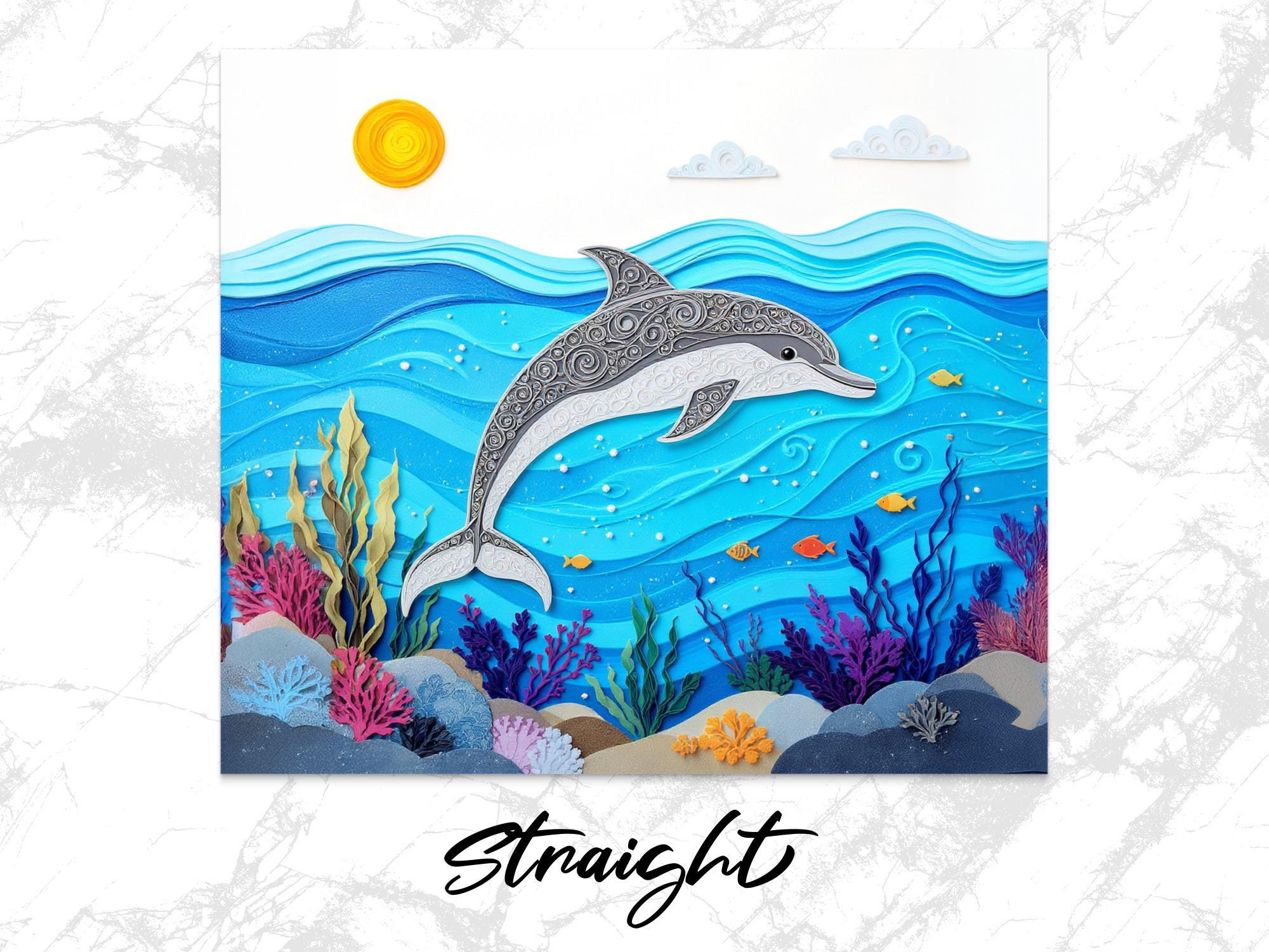 Dolphin Tumbler Wrap: Ocean Paper Quilling Design (20oz Skinny Tumbler PNG Digital Download