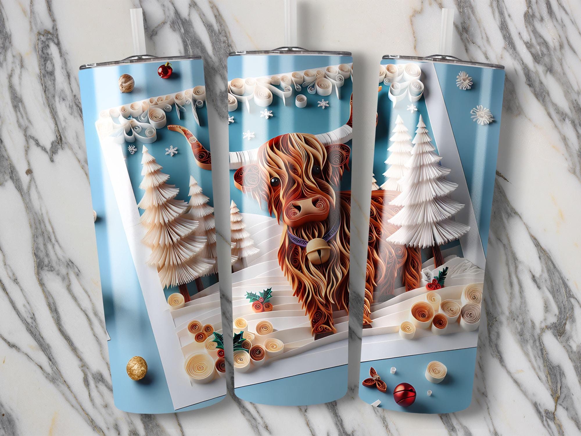 Highland Cow Winter Tumbler Wrap: Christmas Sublimation Design (Digital Download)